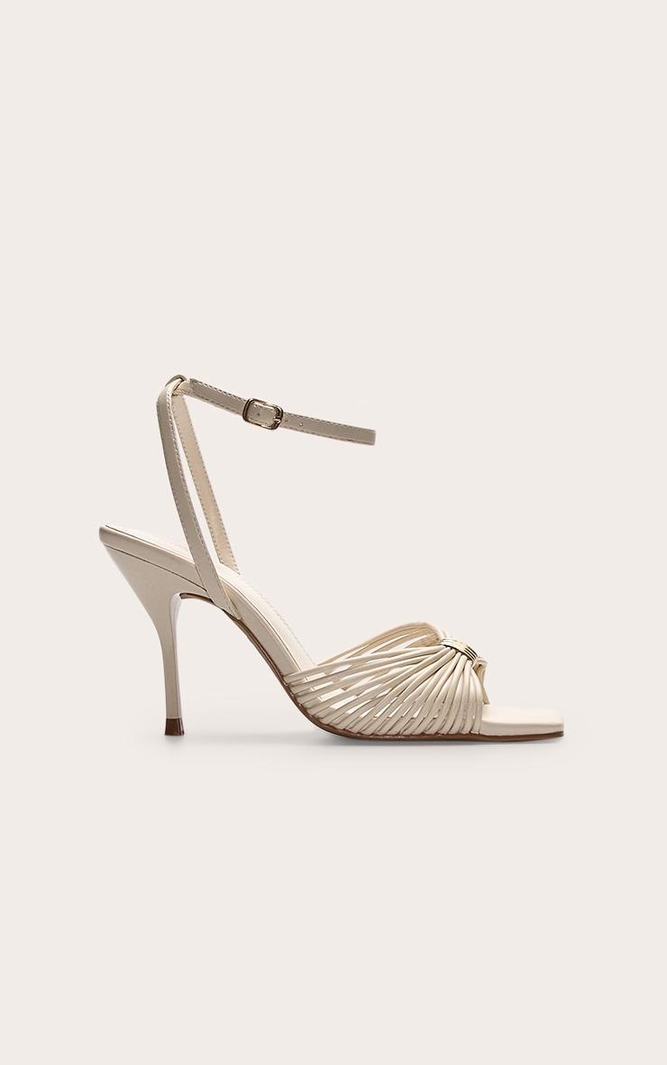 Cream Pu Square Toe Multi Strap Gold Trim High Heeled Sandals Product Image