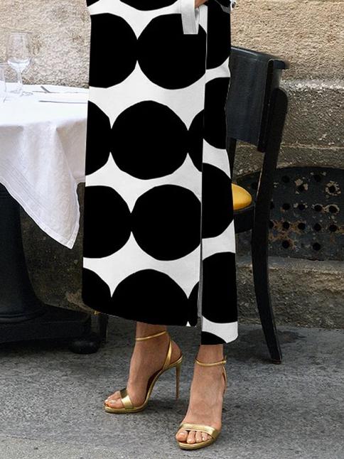 Long Sleeves Loose Polka-Dot Split-Side Stand Collar Midi Dresses Product Image