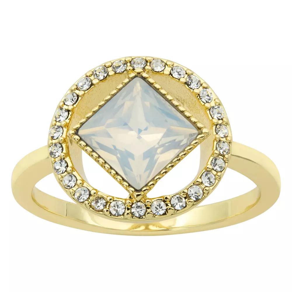 Brilliance Gold Tone Simulated Opal Open Halo Square Ring, Women's, Size: 8, Gold Tone White Product Image