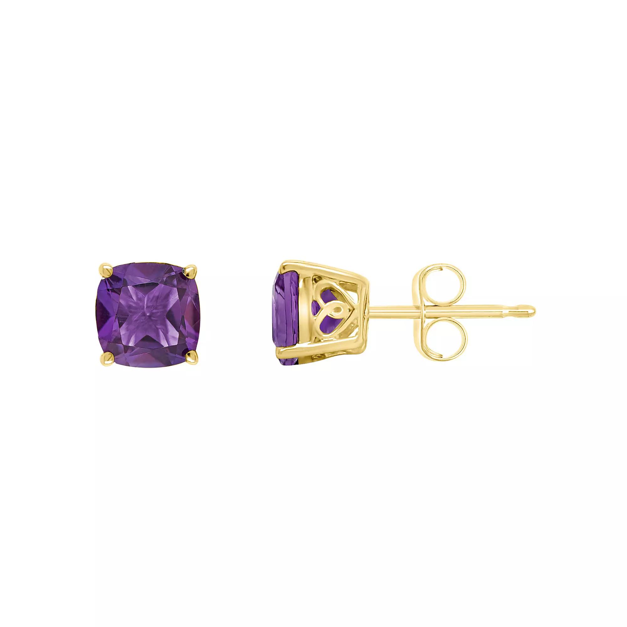 Alyson Layne 14k Gold Cushion Amethyst Stud Earrings, Womens Product Image