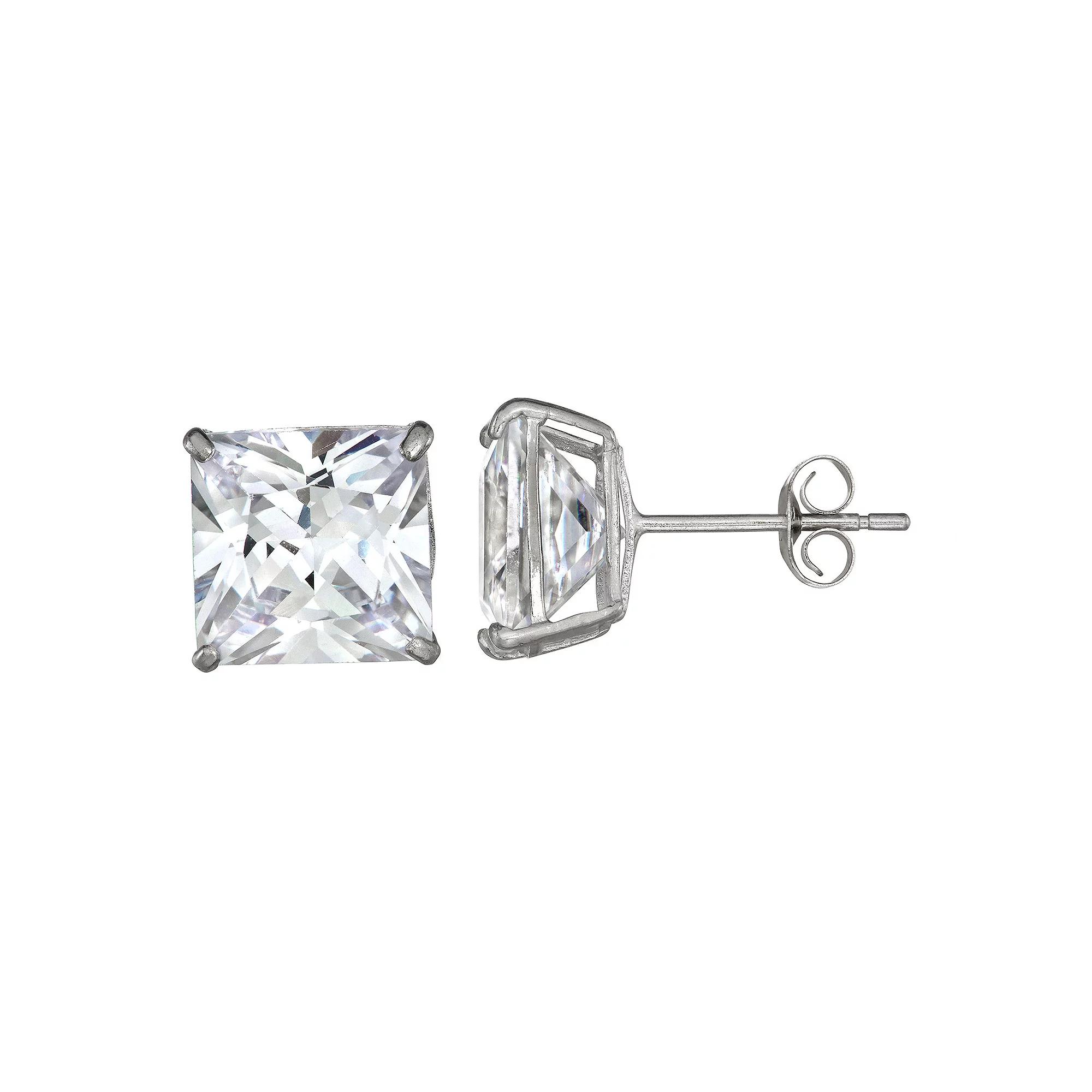 Forever 14K White Gold Cubic Zirconia Square Stud Earrings, Womens Product Image