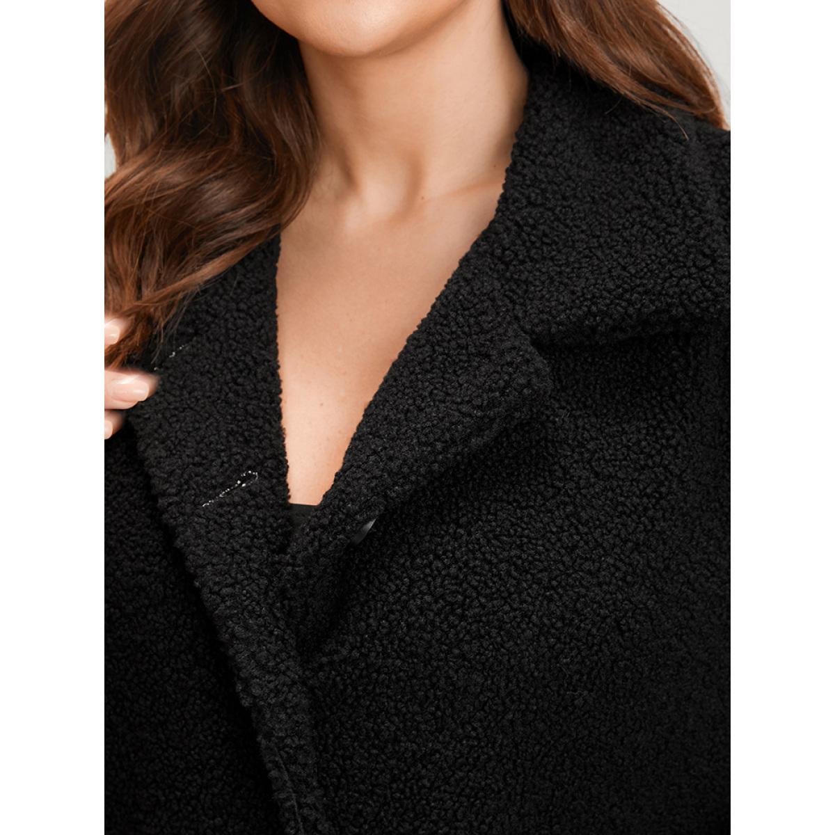 Plus Size Solid Suit Collar Pocket Button Up Teddy Blazer Women Black Casual Ladies Dailywear Winter Coats BloomChic 18-20/2X Product Image