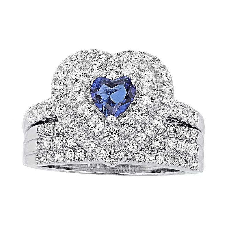 LeRose by Lexi and Rose Sterling Silver Gemstone Heart Engagement Ring Set, Women's,  Product Image