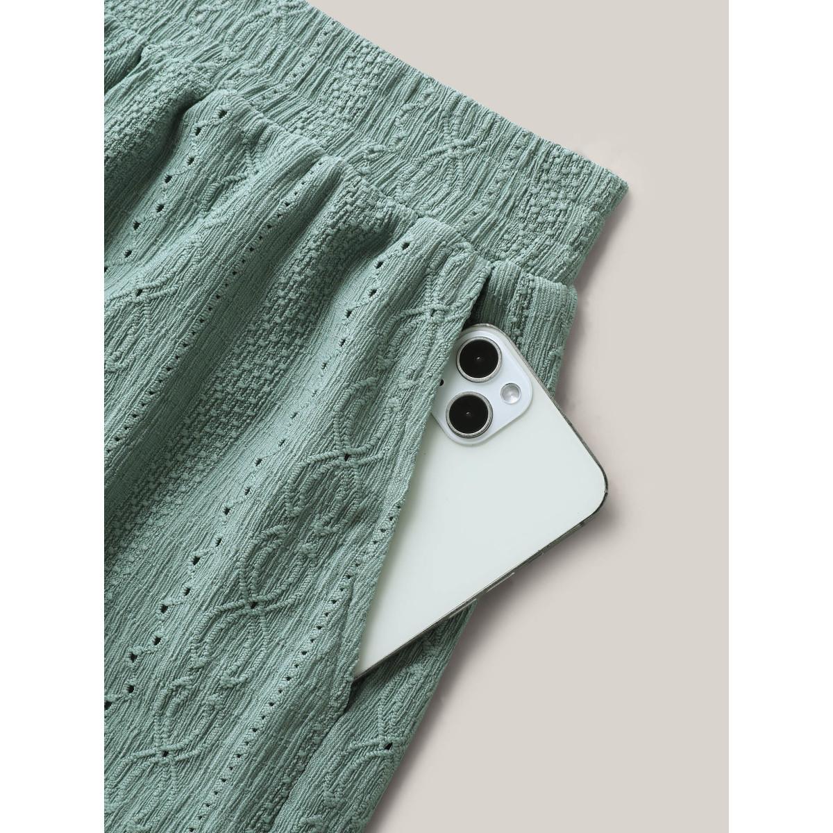 Plus Size Eyelet Trim Textured Breezy Shorts Women Greenbean Casual Texture Straight Leg Casual Shorts BloomChic 22-24/3X Product Image