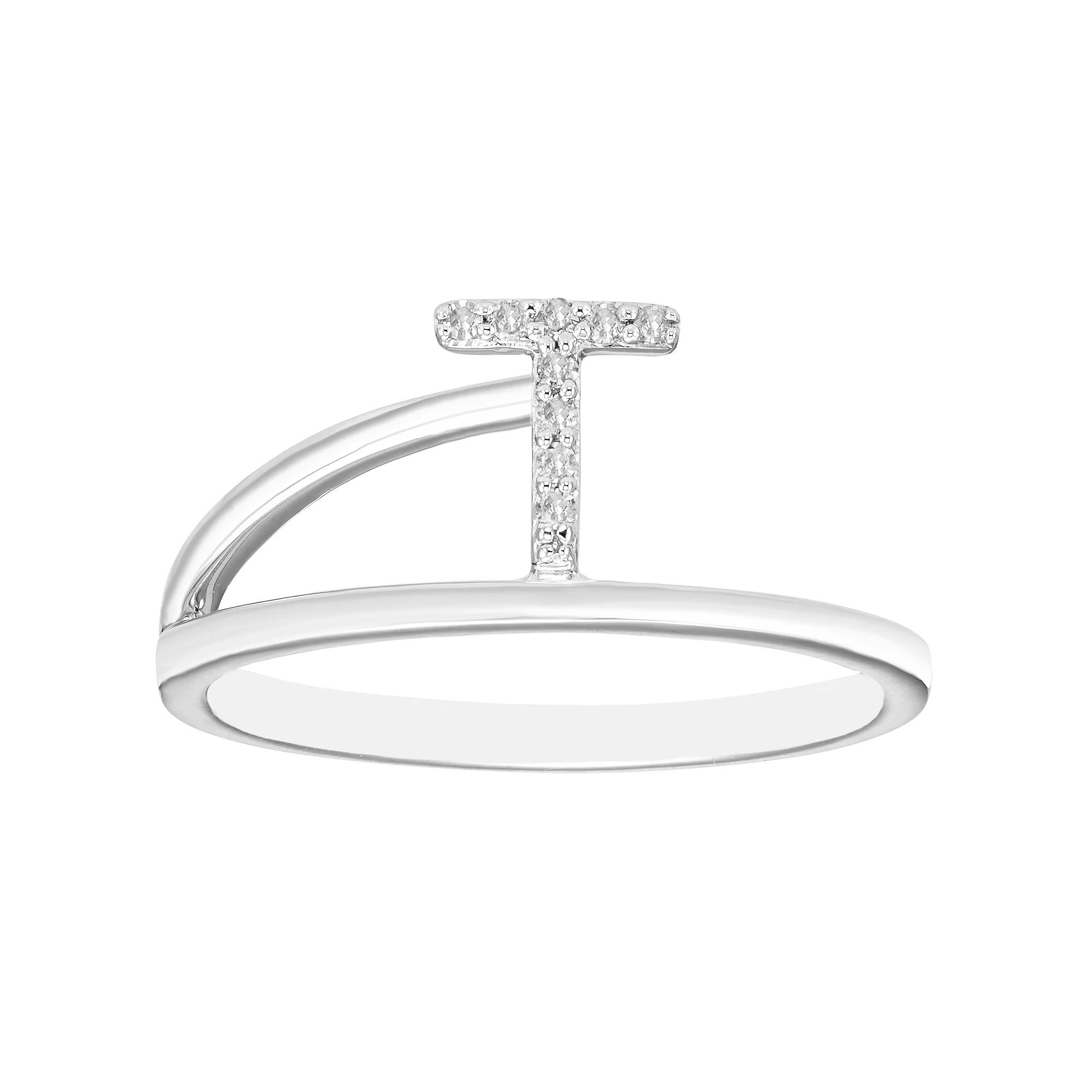 Boston Bay Diamonds Sterling Silver Diamond Accent Letter Initial Split Shank Ring, Women's, Size: 5, Silver Tone T Product Image