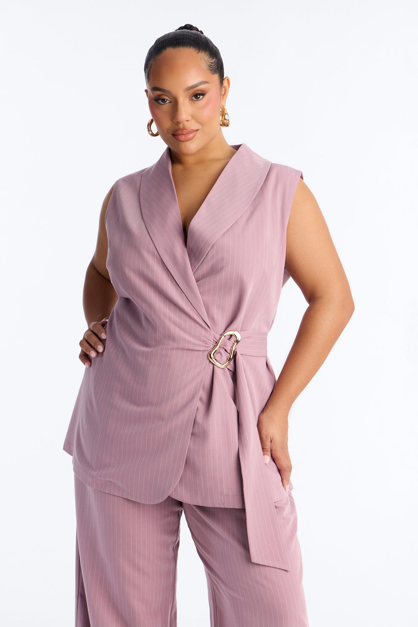 Caroline Pinstripe Vest Pant Set - Mauve Female Product Image