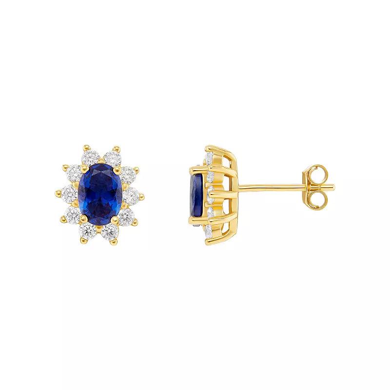 PRIMROSE 18k Gold Plated Blue Nano & Cubic Zirconia Flower Stud Earrings, Women's, Yellow Gold Tone Blue Product Image