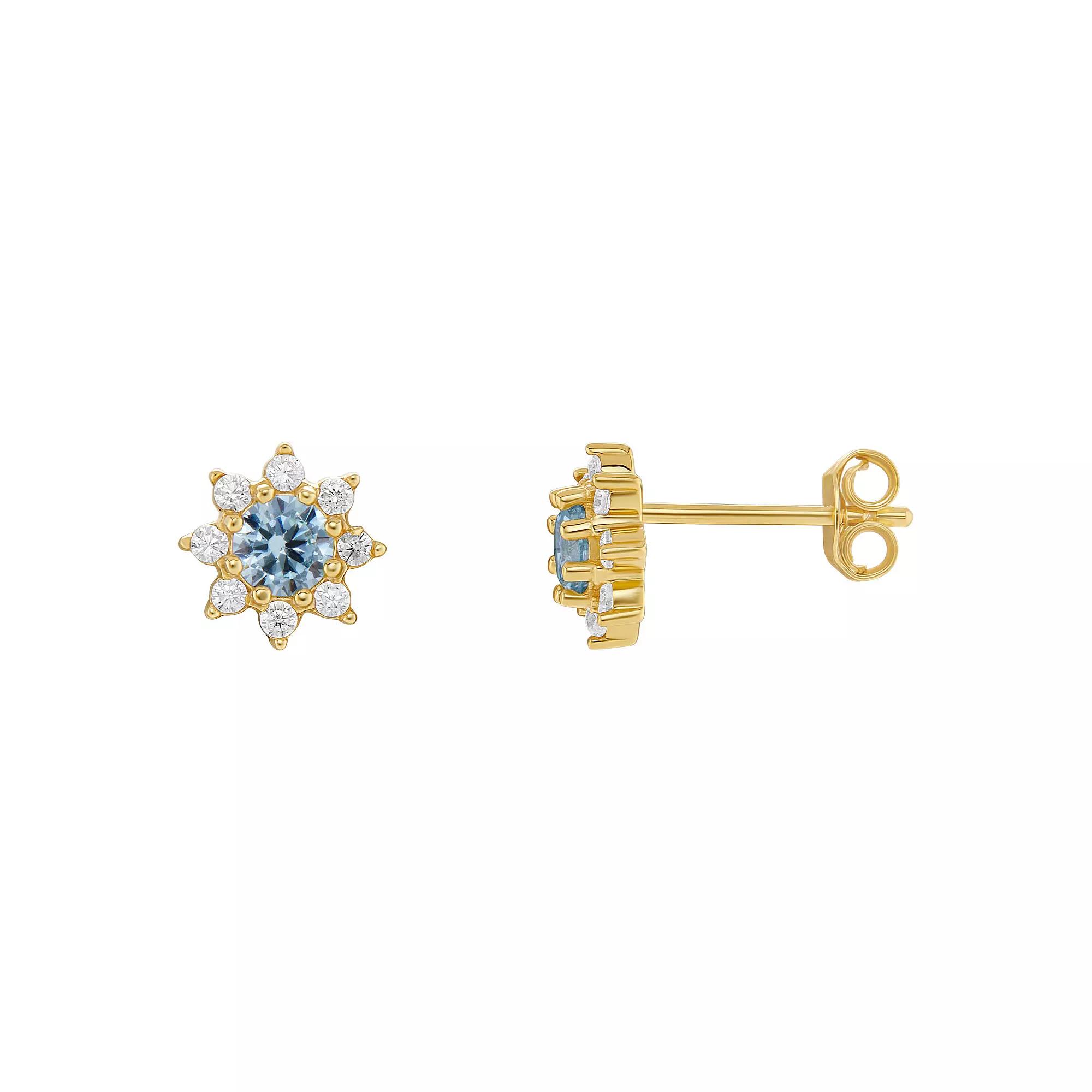 PRIMROSE Birthstone Cubic Zirconia Flower Stud Earrings, Women's, Silver Tone Dec Product Image