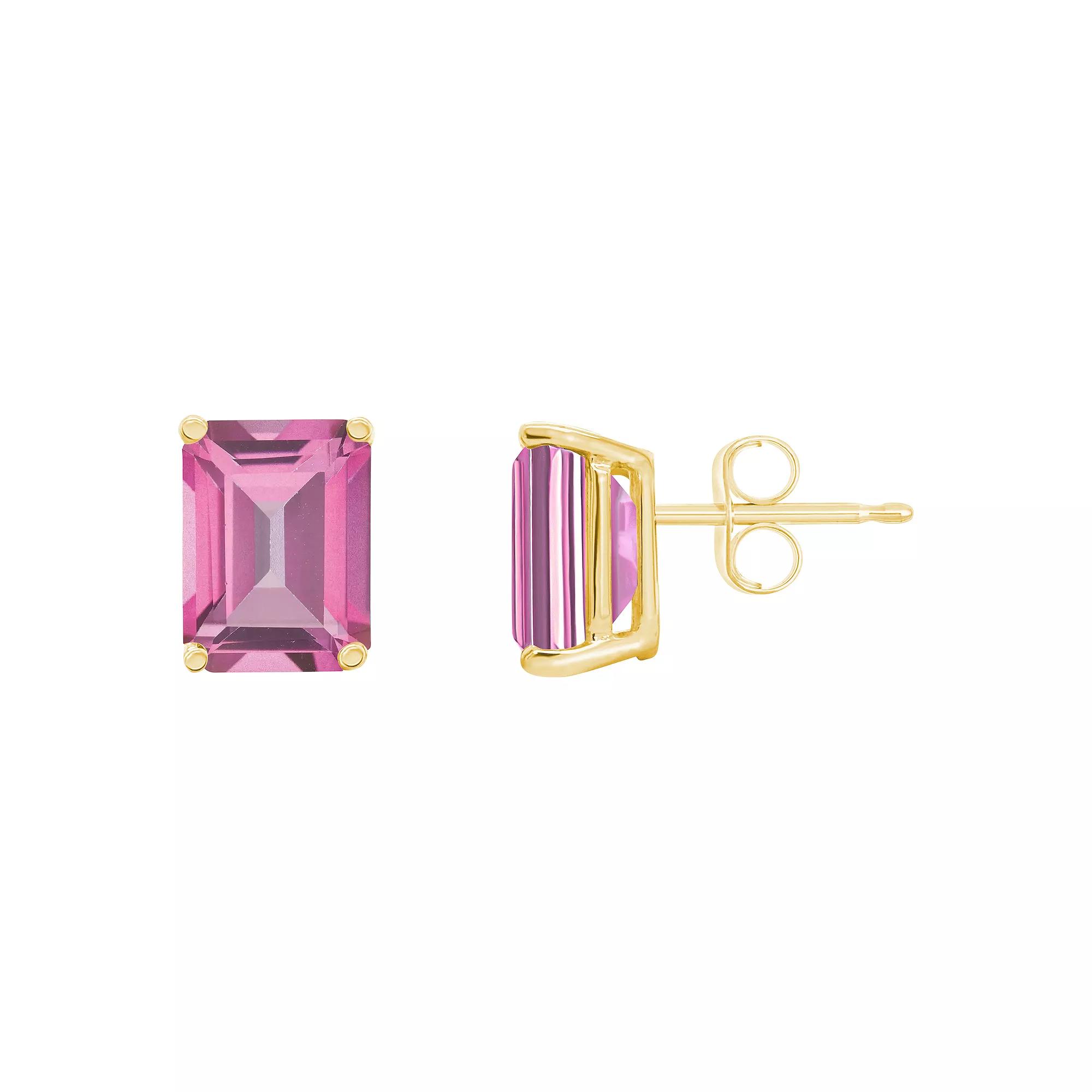 Celebration Gems 14k Gold Emerald Cut Pink Topaz Stud Earrings, Women's Product Image