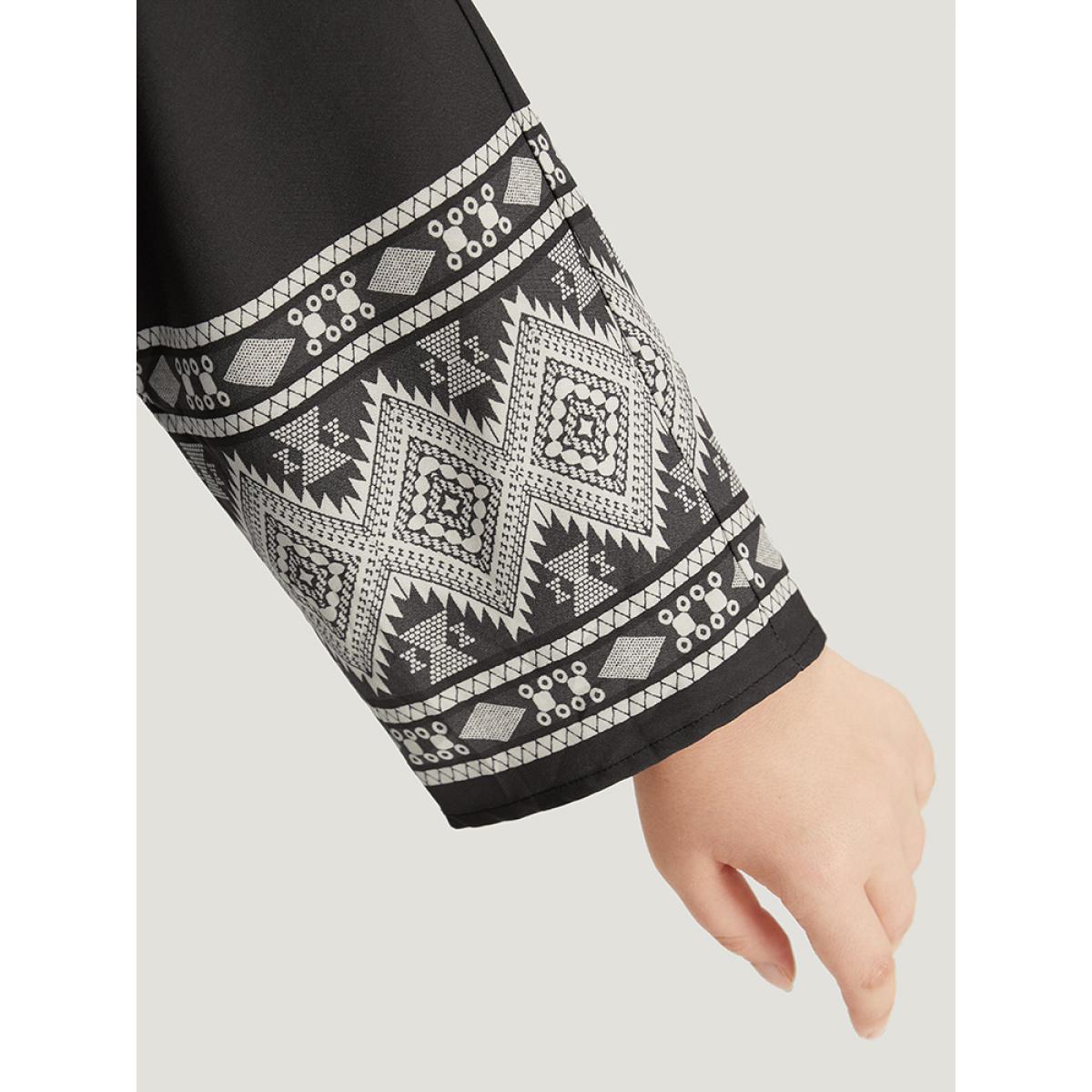 Plus Size Boho Print Open Front Pocket Split Hem Kimono Women Black Casual Printed Loose Pocket Dailywear Kimonos BloomChic 30/6X Product Image