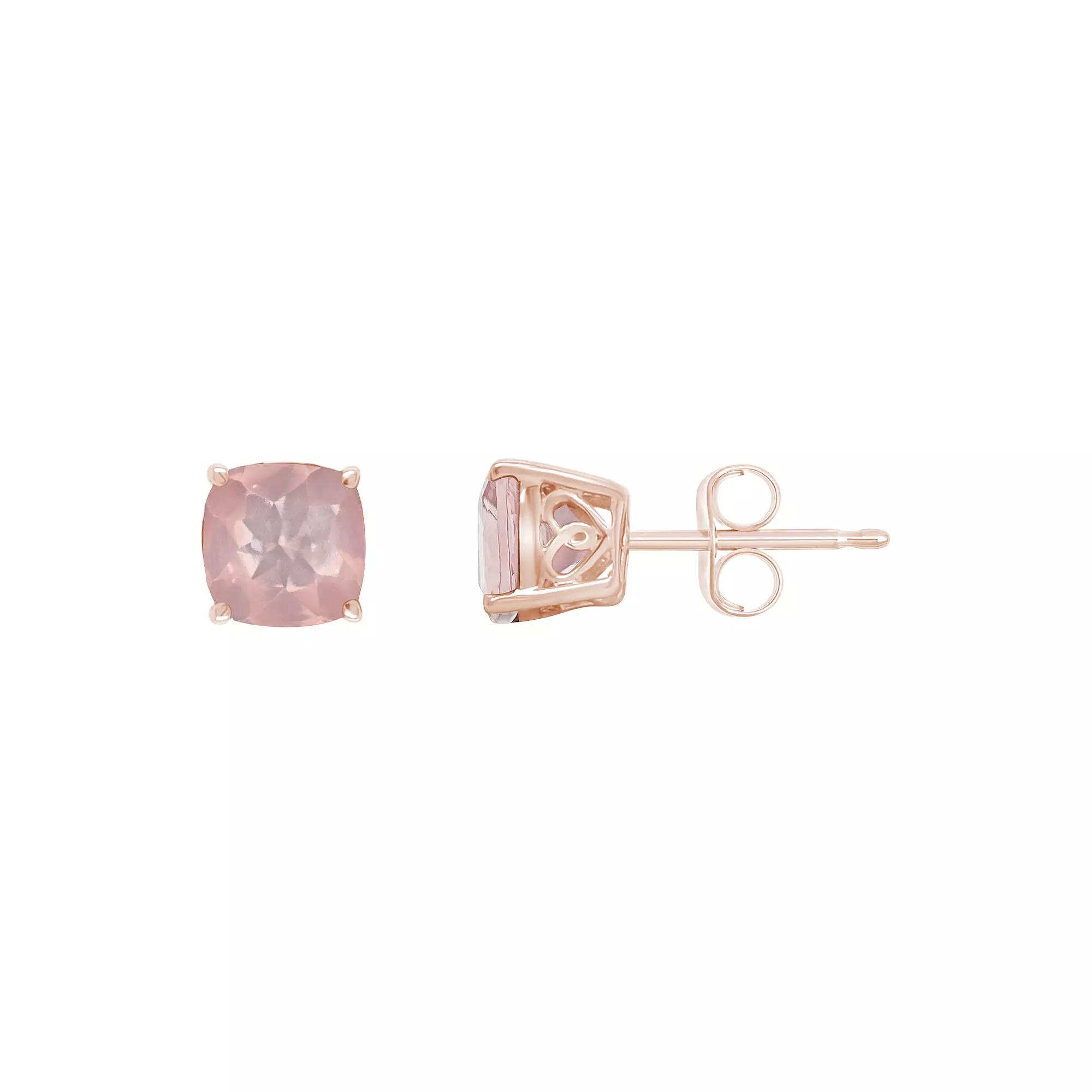 Alyson Layne 14k Rose Gold Plated Sterling Silver 6 mm Cushion Rose Quartz Stud Earrings, Women's, Pink Tone Product Image