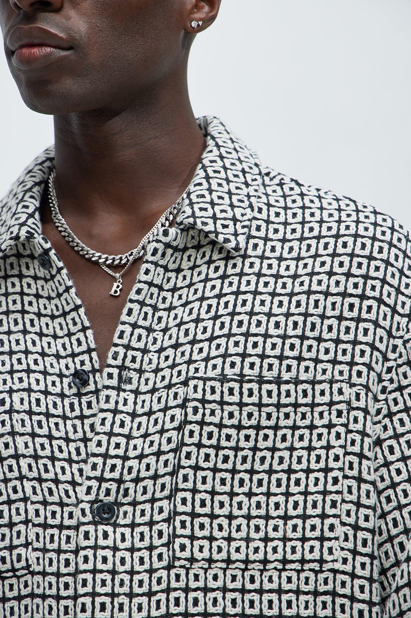 Oversized Island Textured Button Up Shirt - Black/combo Product Image