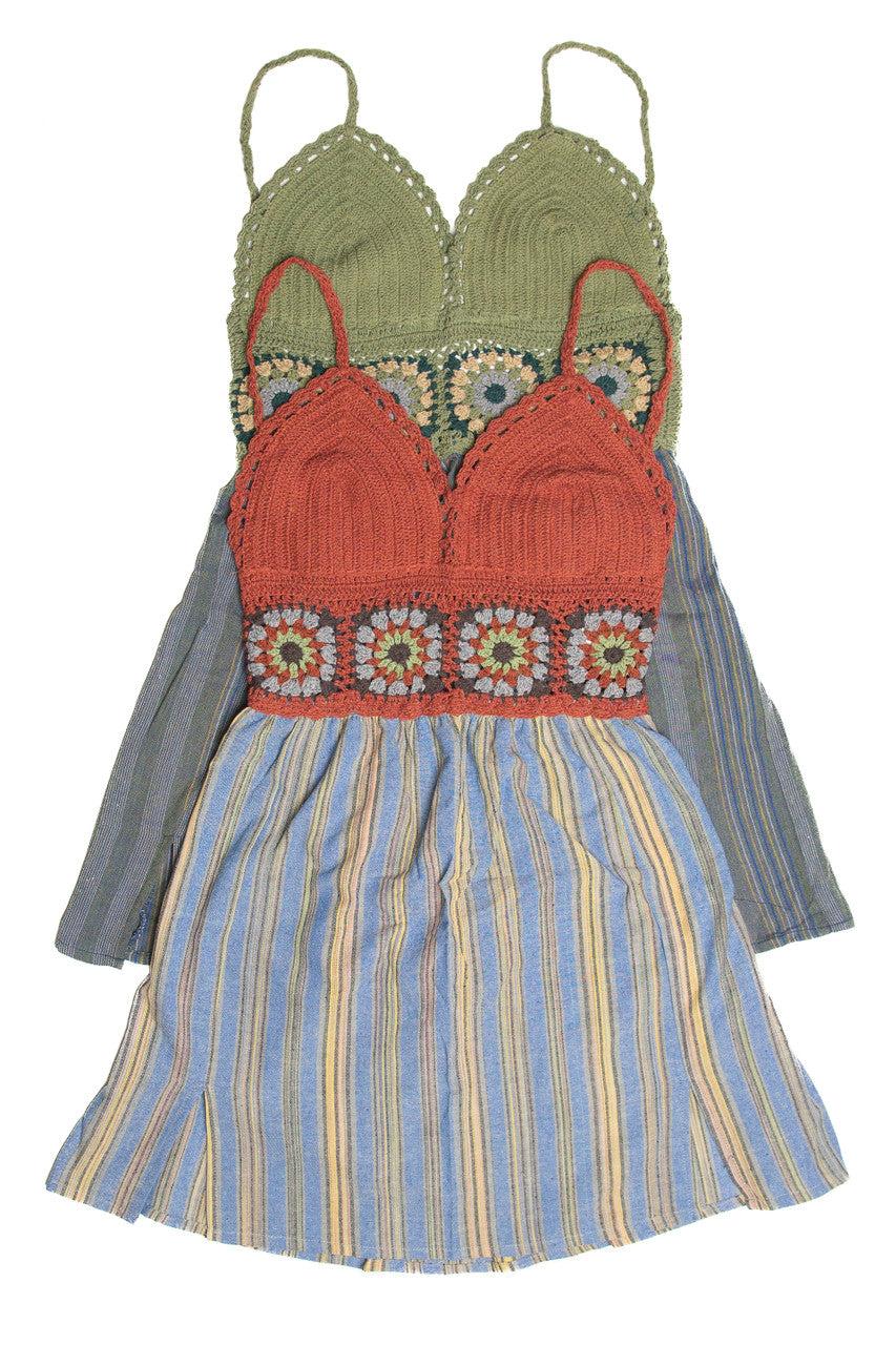 Crochet Top Striped Skirt Mini Dress Product Image