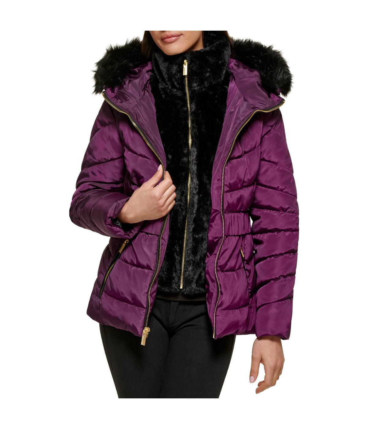 Faux Fur Trim Puffer Jacket 2 Eggplant Product Image