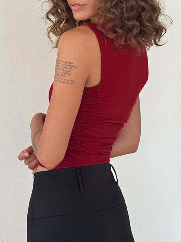 Irregular Slanted Shoulder Ruched Short Sleeve Tee Product Image