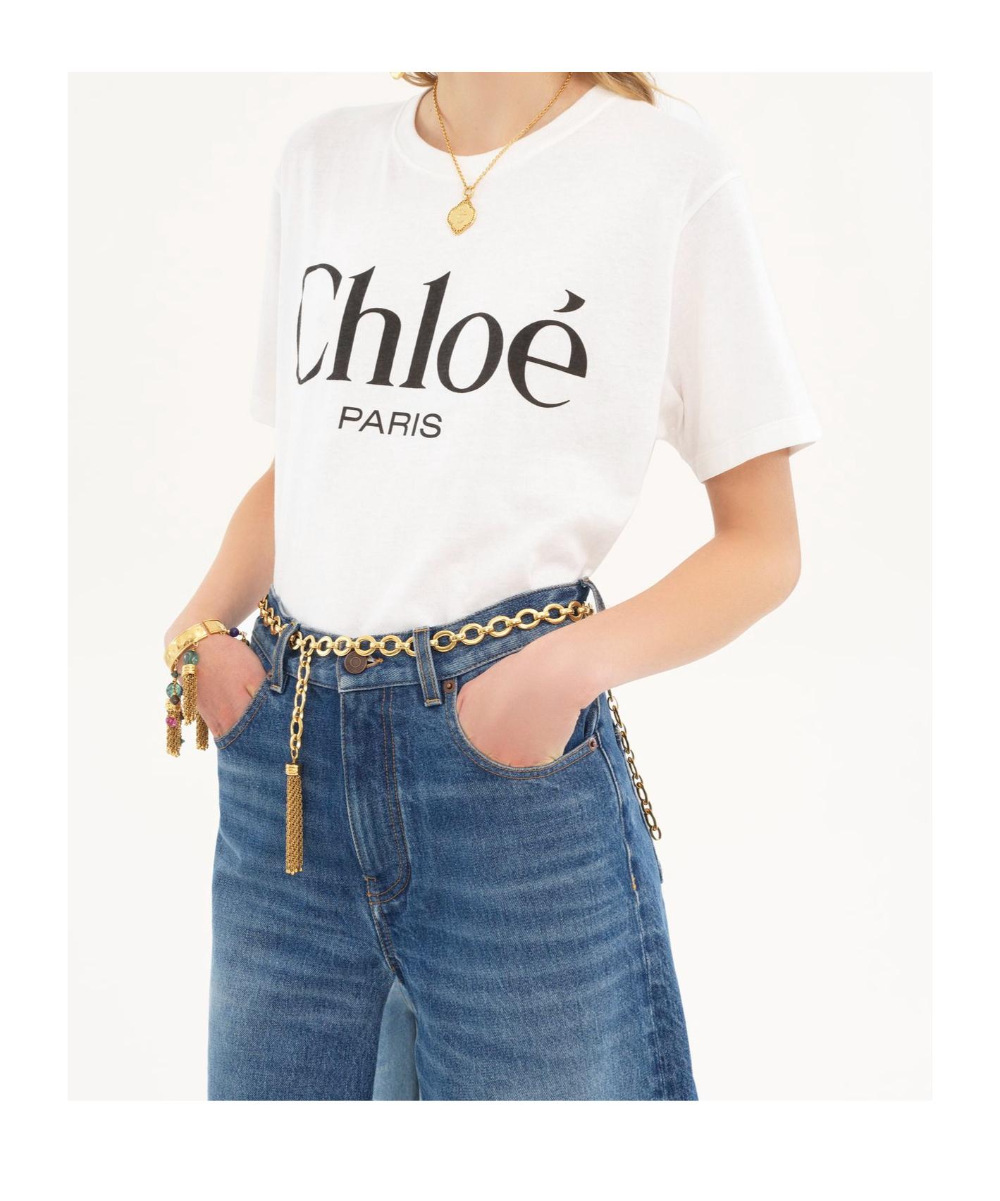 CHLOÉ White Crewneck T-shirt With Logo Print On The Front In Cotton Woman Product Image