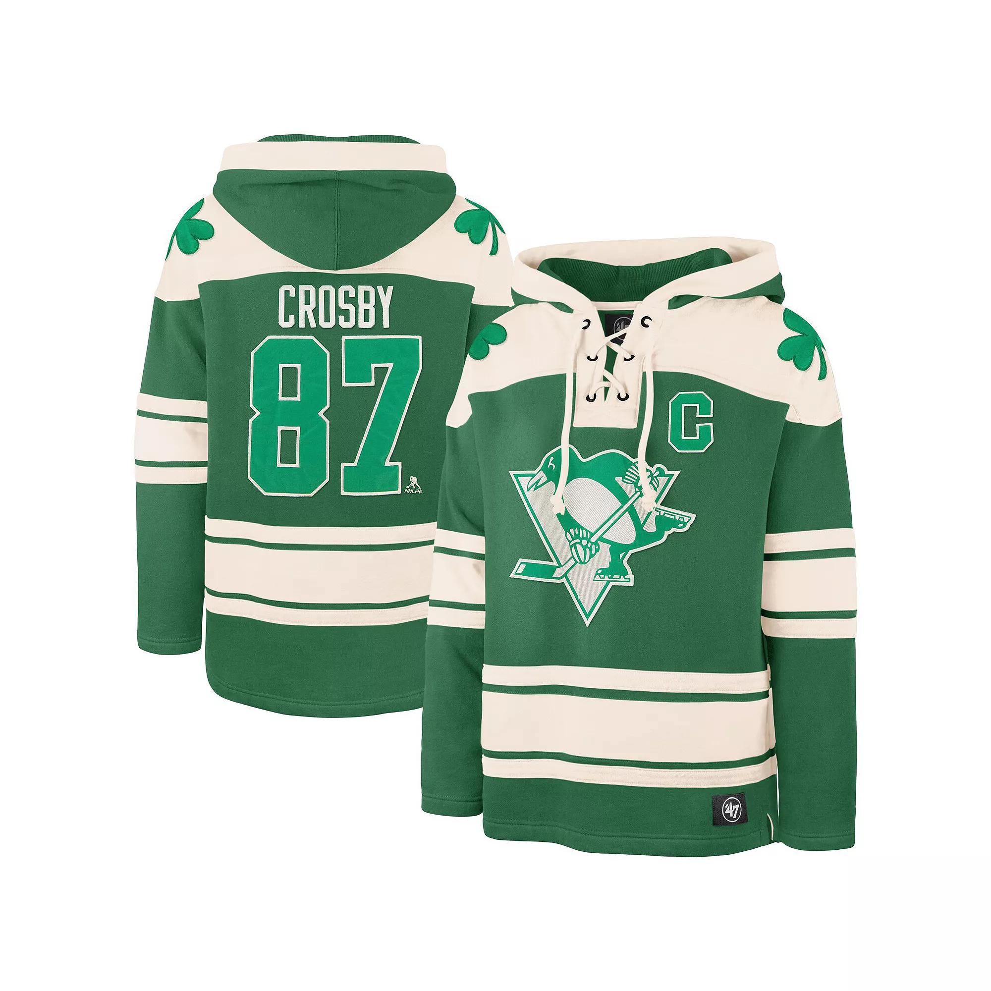 Men's '47 Sidney Crosby Kelly Green Pittsburgh Penguins St. Patrick's Day Player Name & Number Lacer Pullover Hoodie, Size: Large Product Image