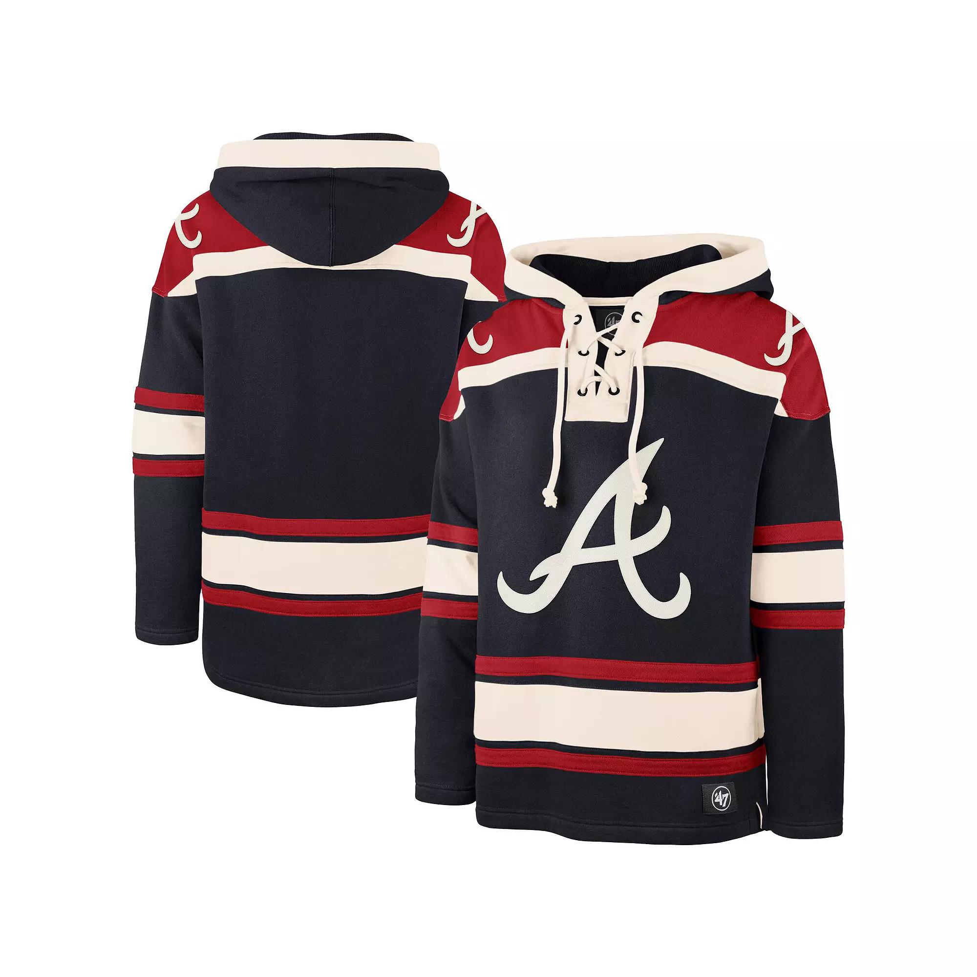Men's '47 Navy Atlanta Braves Superior Lacer Pullover Hoodie,  Product Image