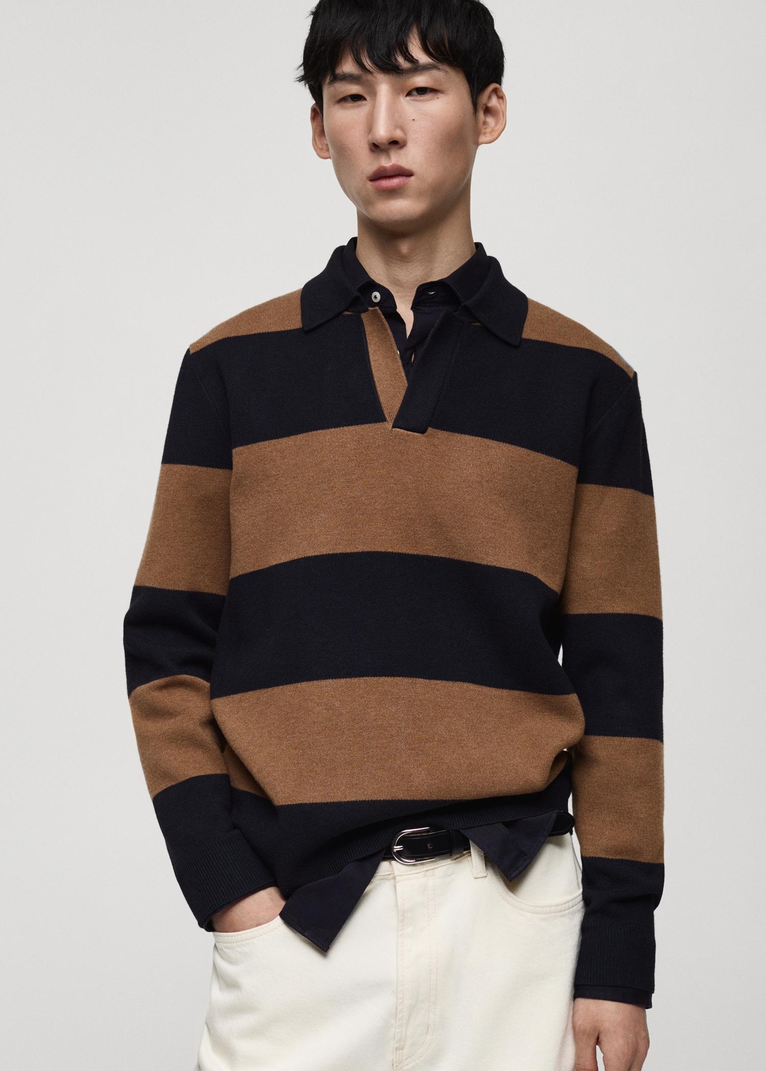 Striped design polo sweater - Men | MANGO USA Product Image