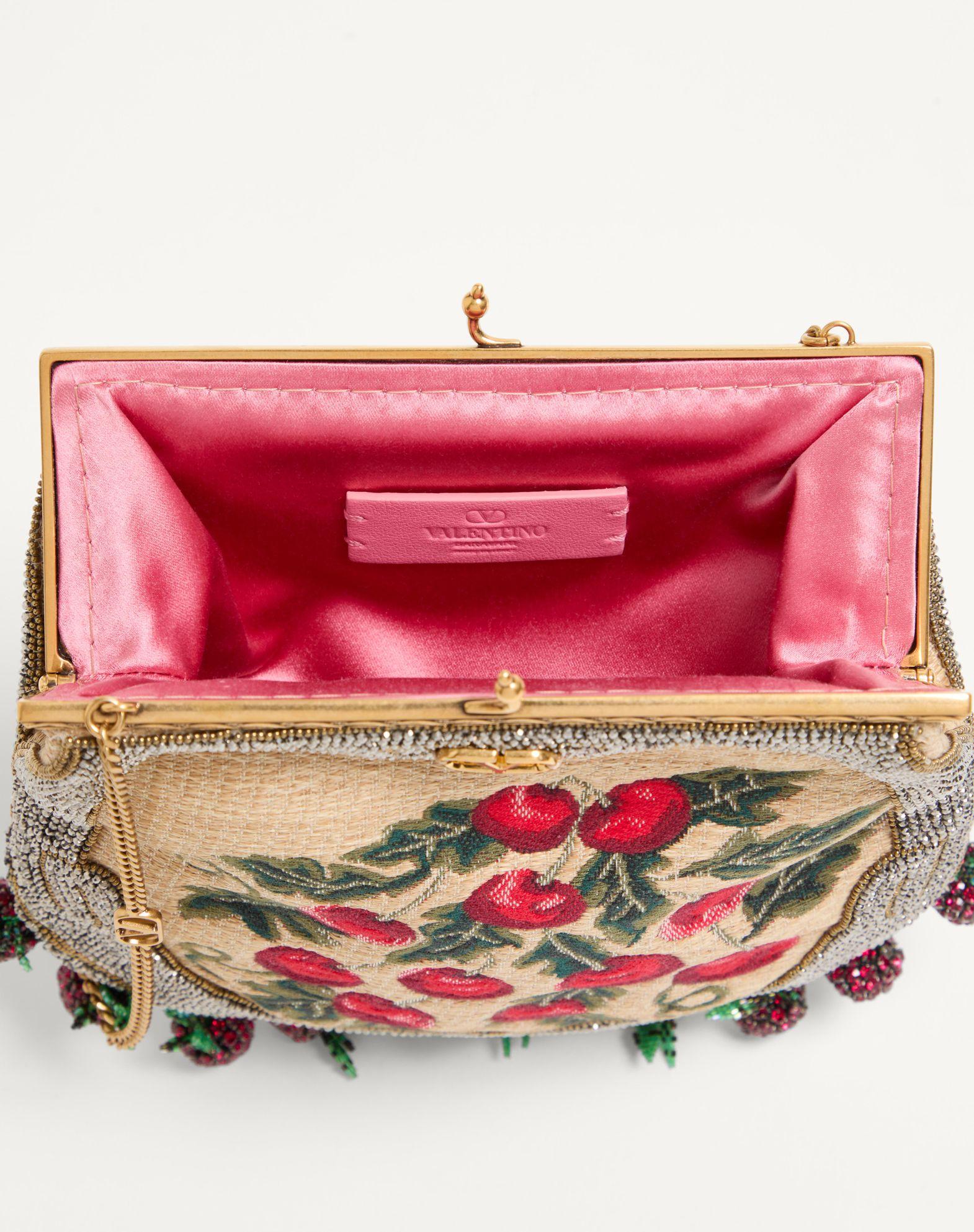 Valentino Garavani Nellcote Fairytales Beaded Clutch In Jacquard Raffia With Cherryfic Pattern Product Image