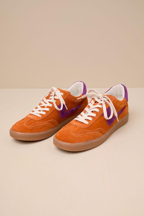 Notice Orange Multi Suede Leather Color Block Lace-Up Sneakers Product Image