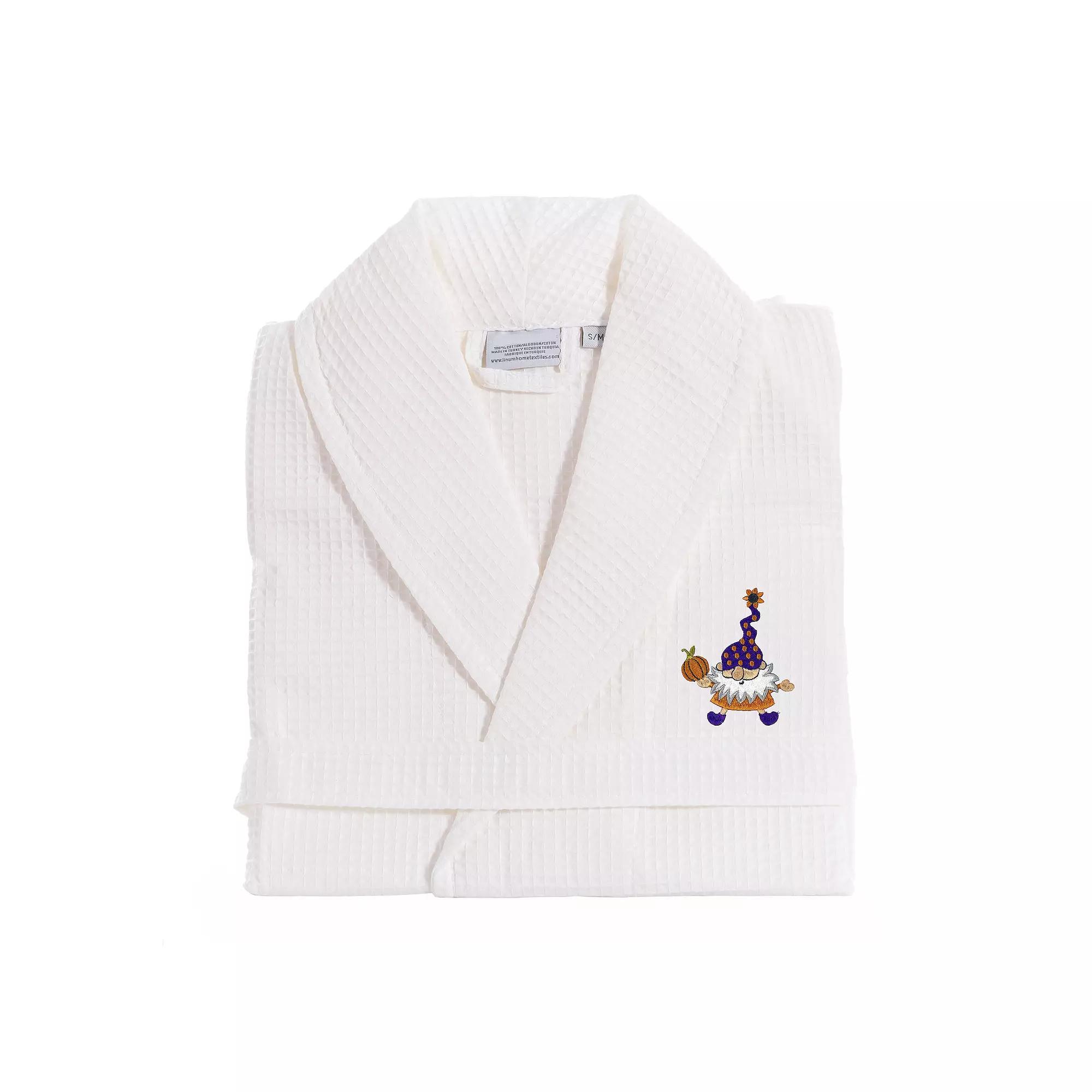 Linum Home Textiles Adult 100% Turkish Cotton Waffle Weave Embroidered Bathrobe - Halloween Gnomes, Women's, Size: Large/XL, White Product Image
