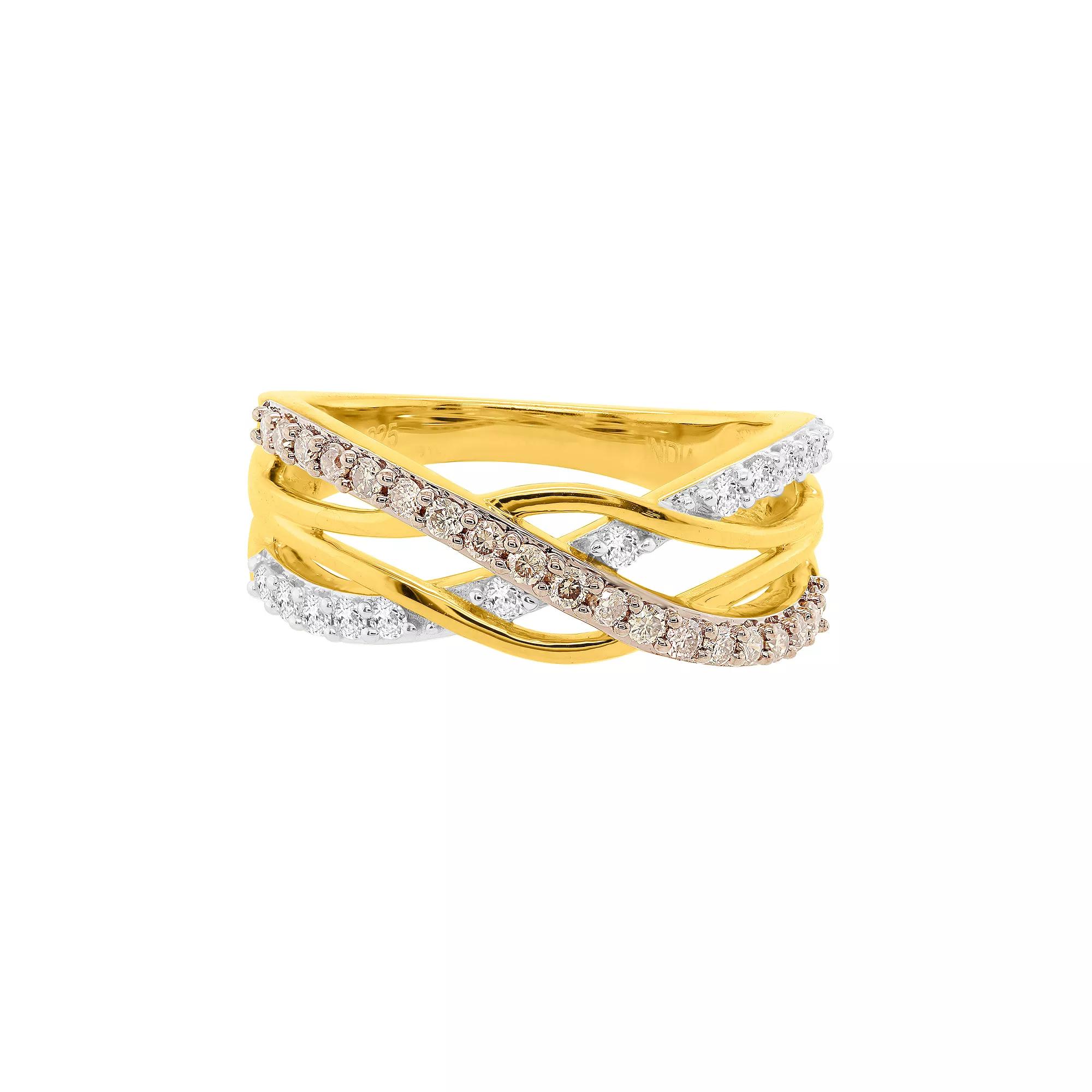 Two-Tone Sterling Silver 1/2 Carat T.W. Champagne & White Diamond Braided Ring, Women's, Size: 6, Gold Tone Product Image