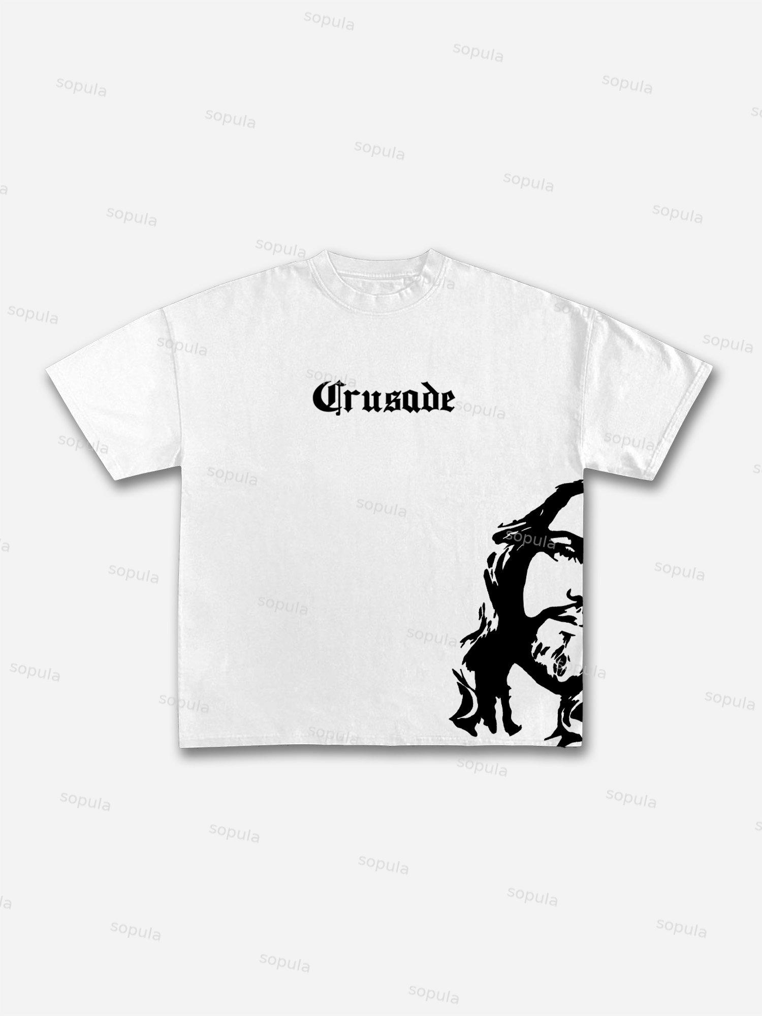 Vintage God-crusade Graphic Cotton T-shirt Product Image