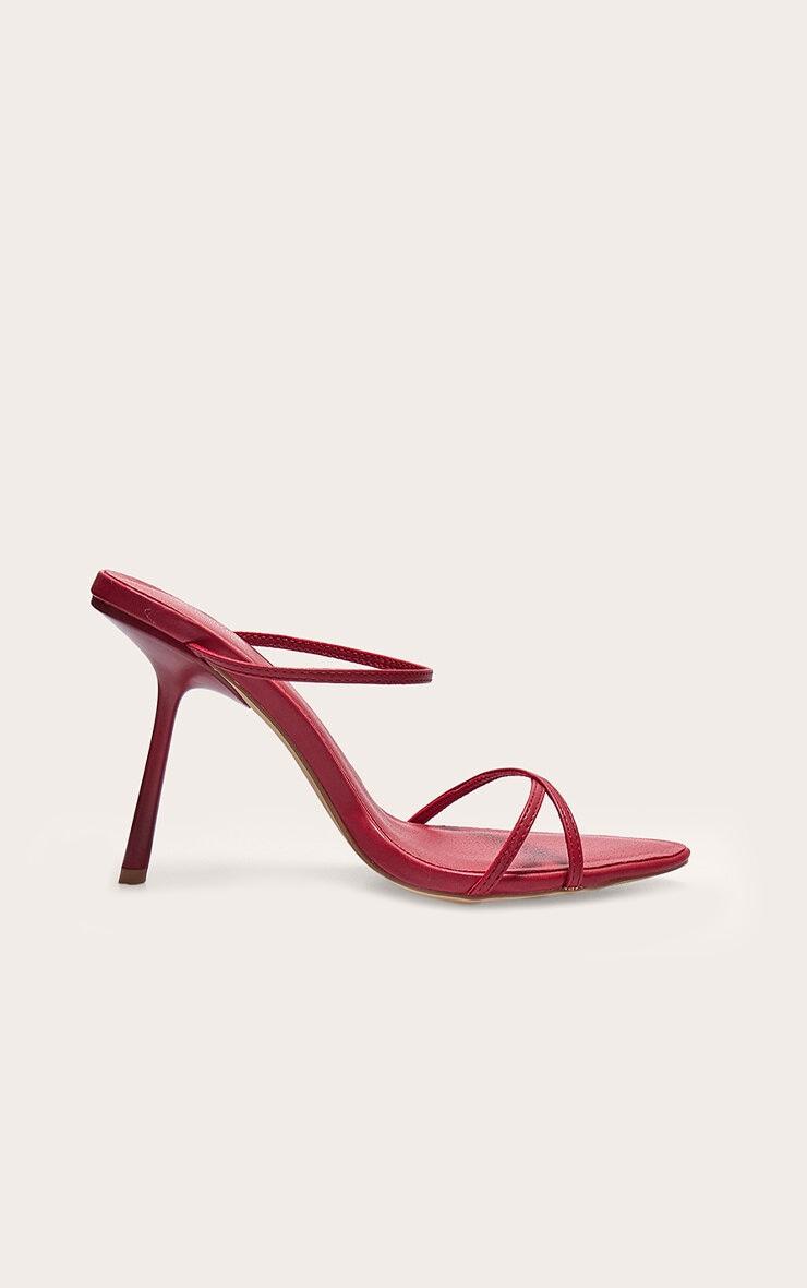 Burgundy PU Round Toe Triple Strap High Stiletto Heeled Mules Product Image