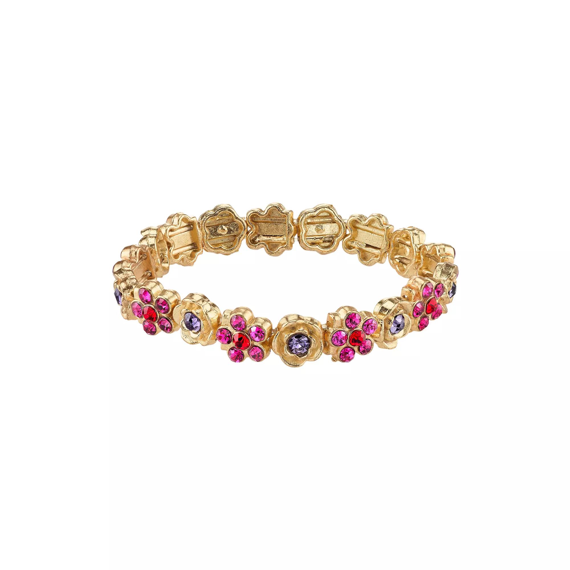 1928 Simulated Crystal Floral Stretch Bracelet, Womens Pink Purple Red Product Image