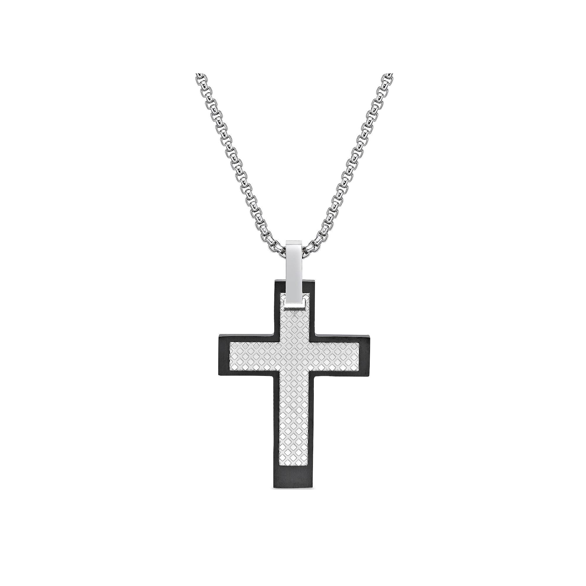 LYNX Men's Two Tone Stainless Steel Cross Pendant Necklace, Size: 24" Product Image