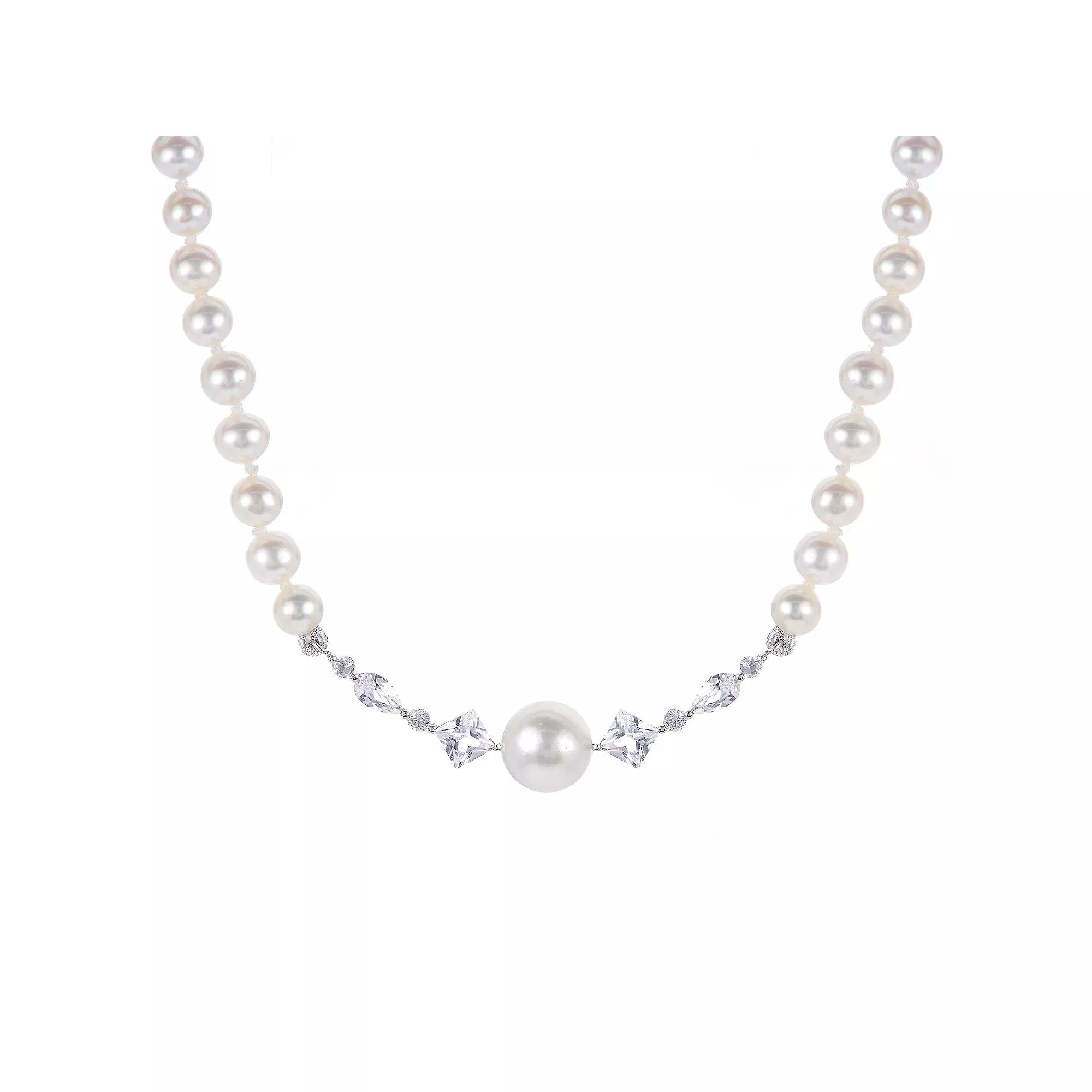 PearLustre by Imperial Sterling Silver Freshwater Cultured Pearl & Lab-Created White Sapphire Center Station Necklace, Womens Product Image