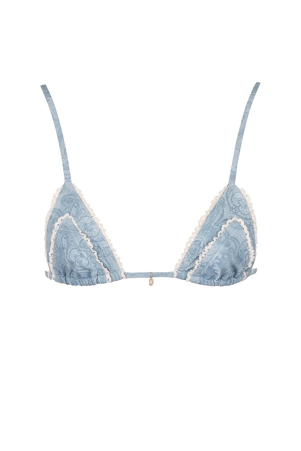 Corsica  blue paisley ruffle trim bikini top Product Image
