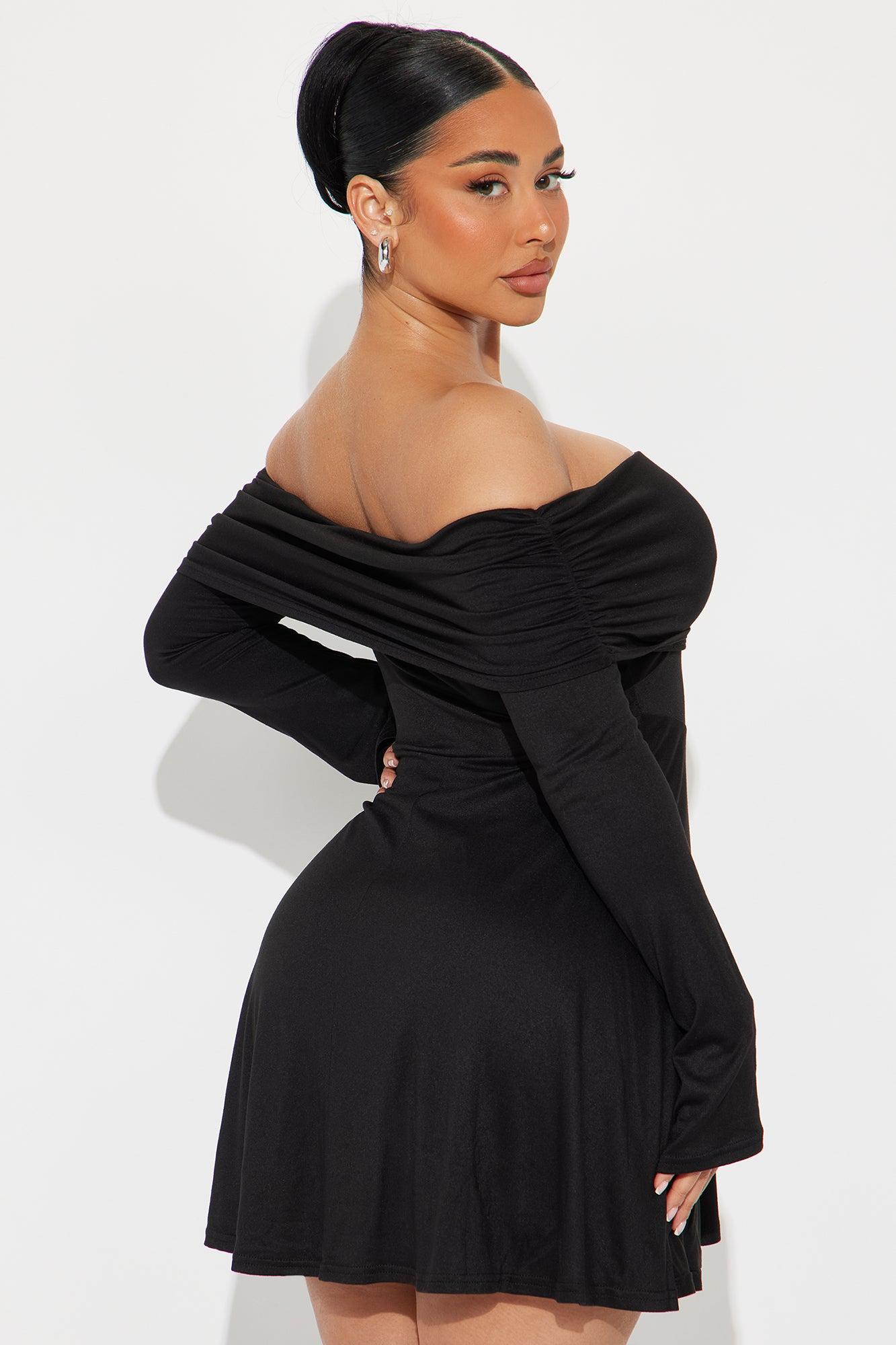 Eliza Off Shoulder Mini Dress - Black Product Image