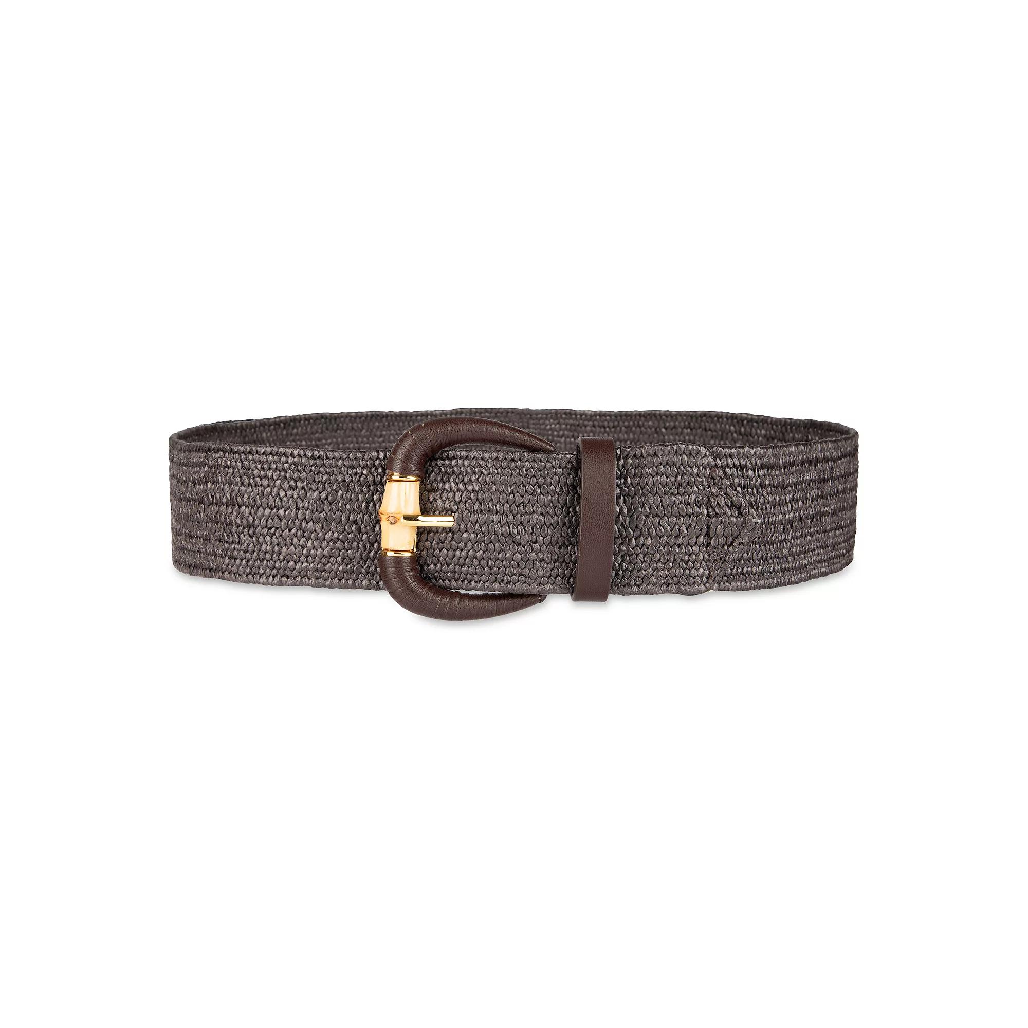 Women's LC Lauren Conrad Stretch Woven Straw Wooden Buckle Harness Belt, Size: Large, Brown Product Image