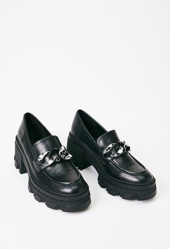 JustFab Margaux Platform Loafer Pump Womens Black/ White Size 8.5 Product Image