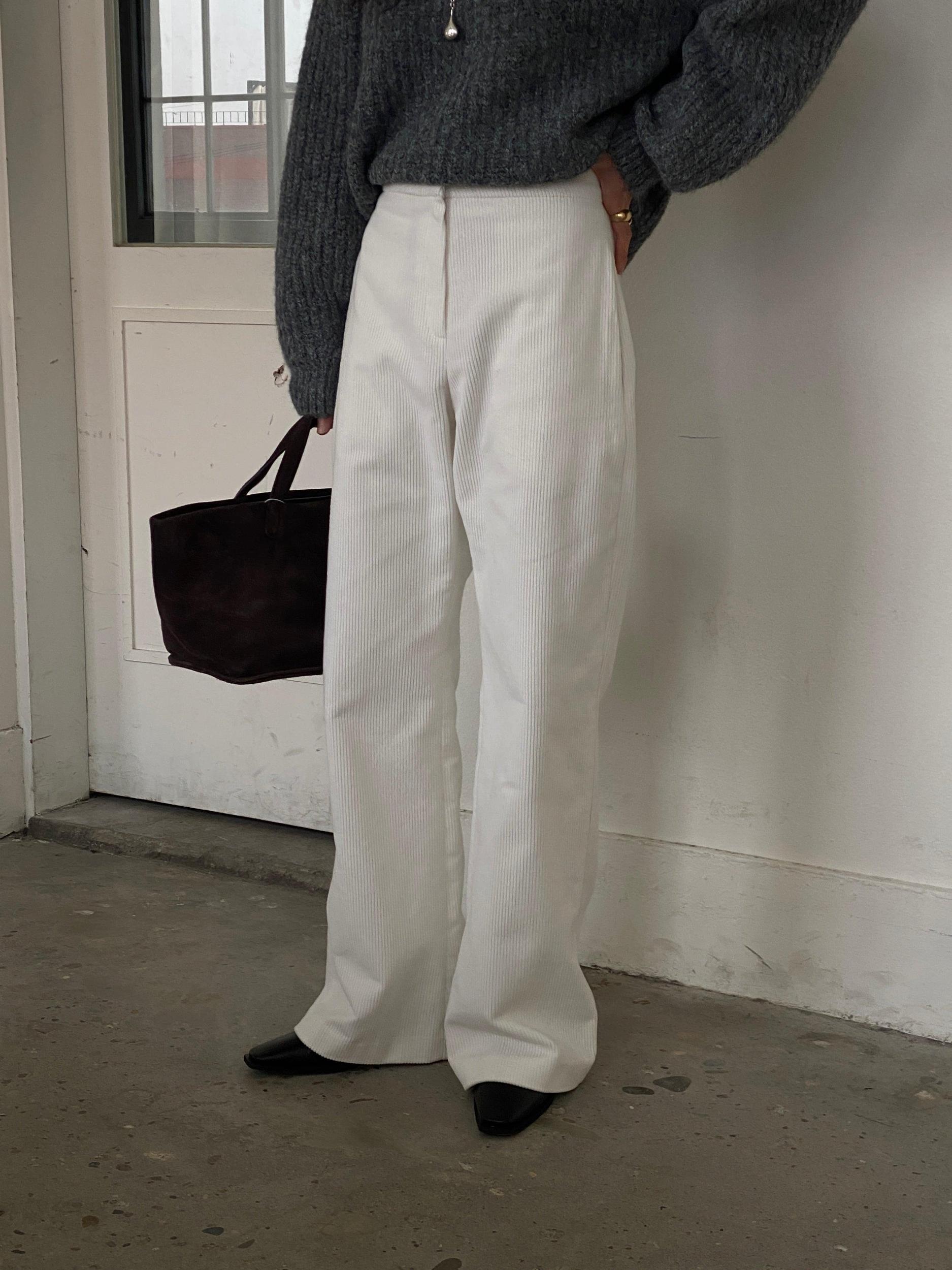 Cream Corduroy Layered Skirt Pants Product Image