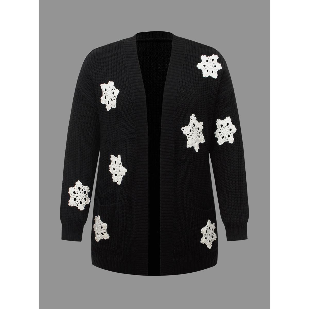 Plus Size Snowflakes Embroidered Open Cardigan Black Women Casual Loose Long Sleeve Everyday Cardigans BloomChic 12/L Product Image