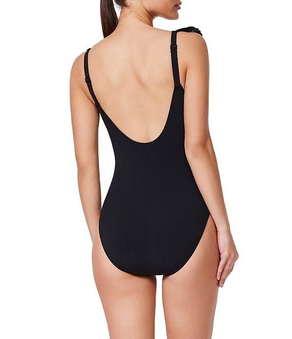 Profile by Gottex Bachelorette Solid Ruffle Tie Front V-Neck Tank One Piece Swimsuit Product Image