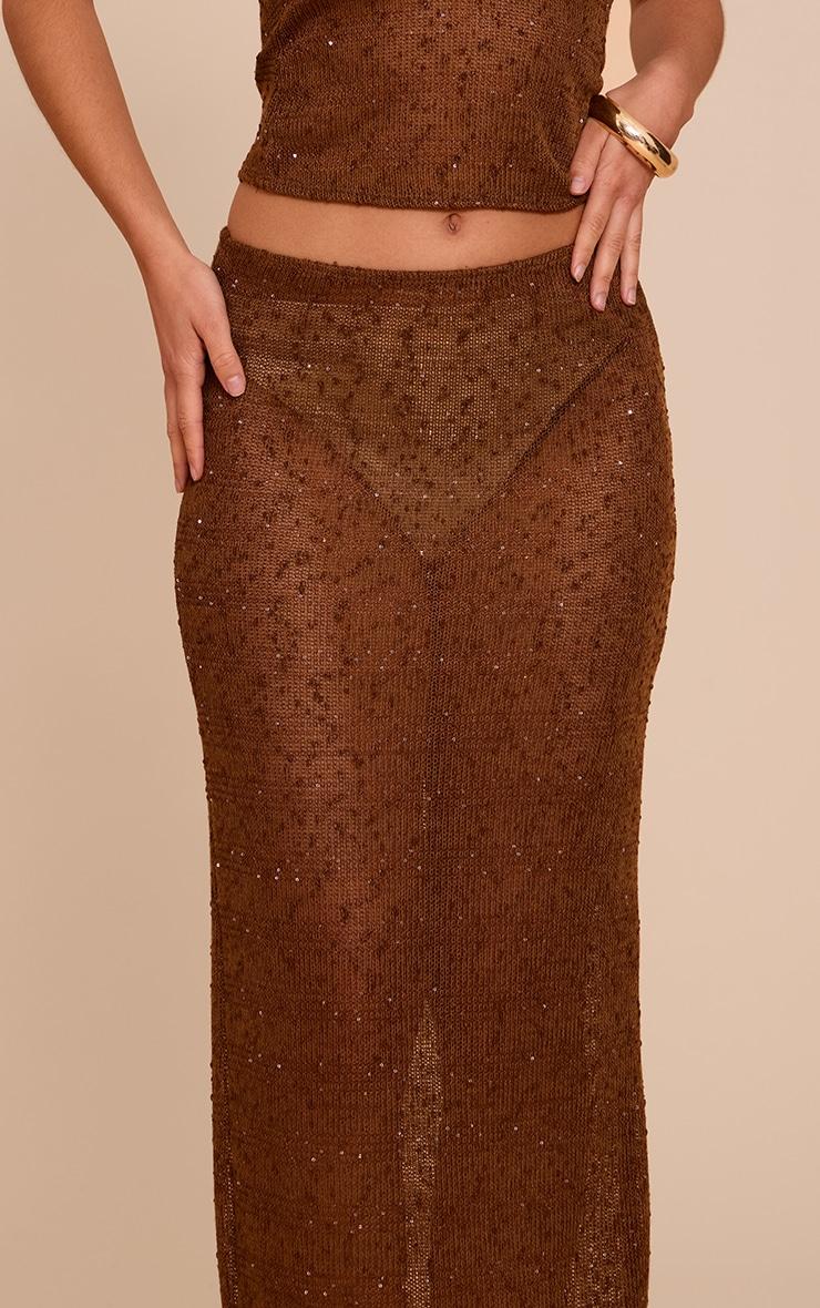 Chocolate Textured Sequin Maxi Skirt Product Image