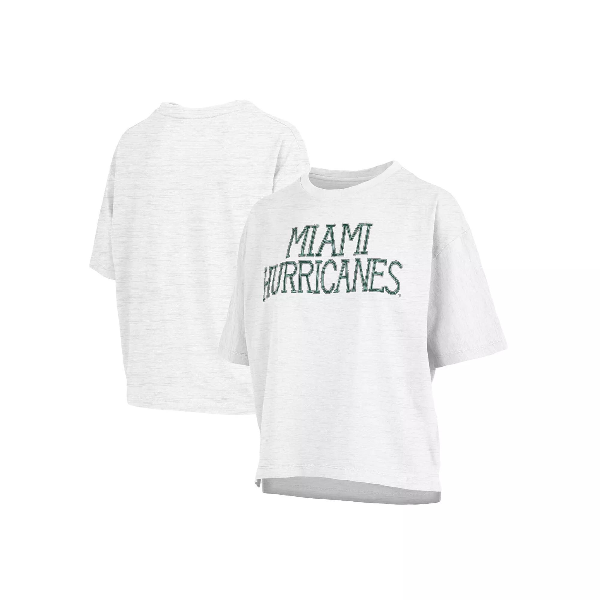 Women's Pressbox White Miami Hurricanes Motley Crew Chain Stitch Slub Waist Length Boxy T-Shirt, Size: Small Product Image