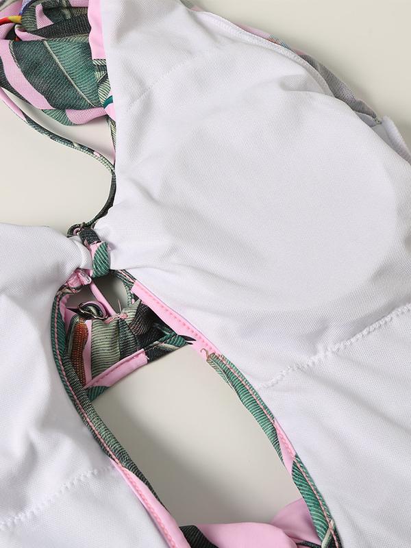 Cutout Irregular Print Backless Lantern Sleeve One-Piece Product Image