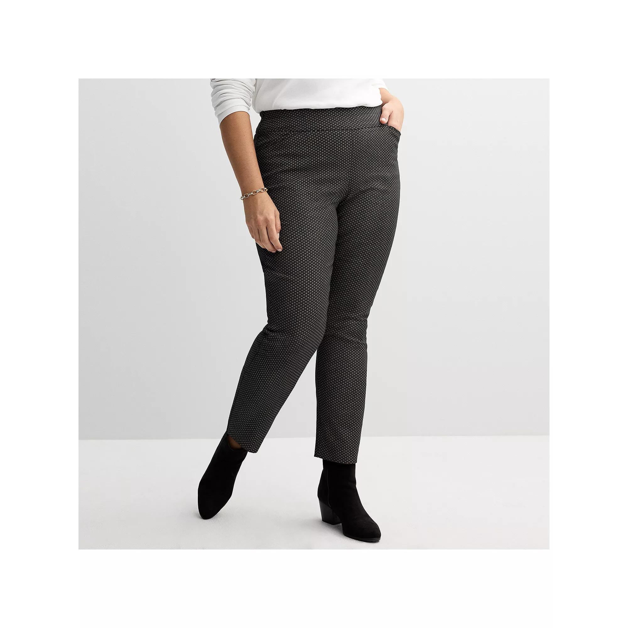 Plus Size Croft & Barrow® Effortless Stretch Pull-On Straight-Leg Pants, Women's, Size: 28 W, Black Micro Geo Product Image