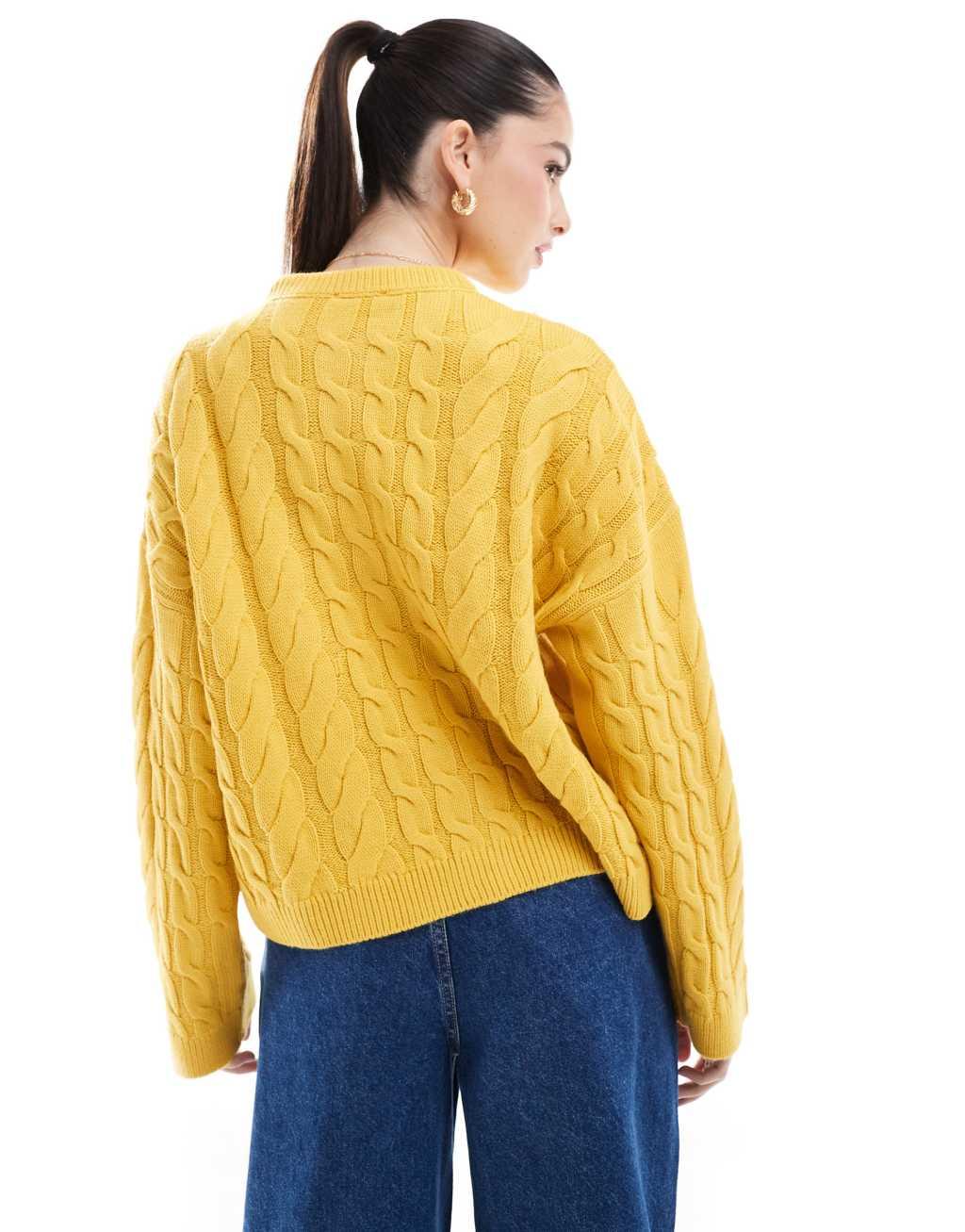 Miss Selfridge chunky heavy weight cable knit cardigan in mustard Product Image