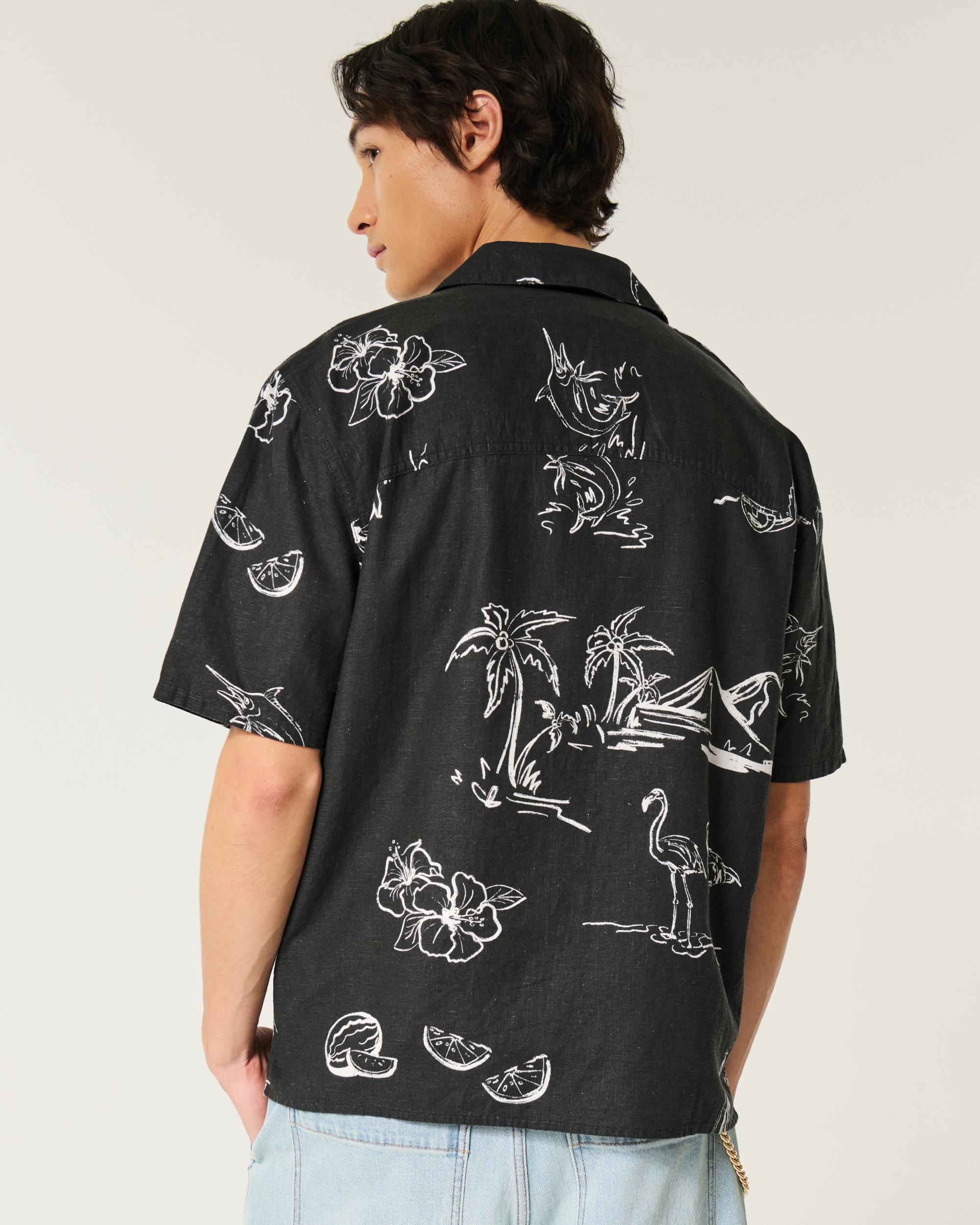 Boxy Short-Sleeve Linen-Blend Shirt Product Image