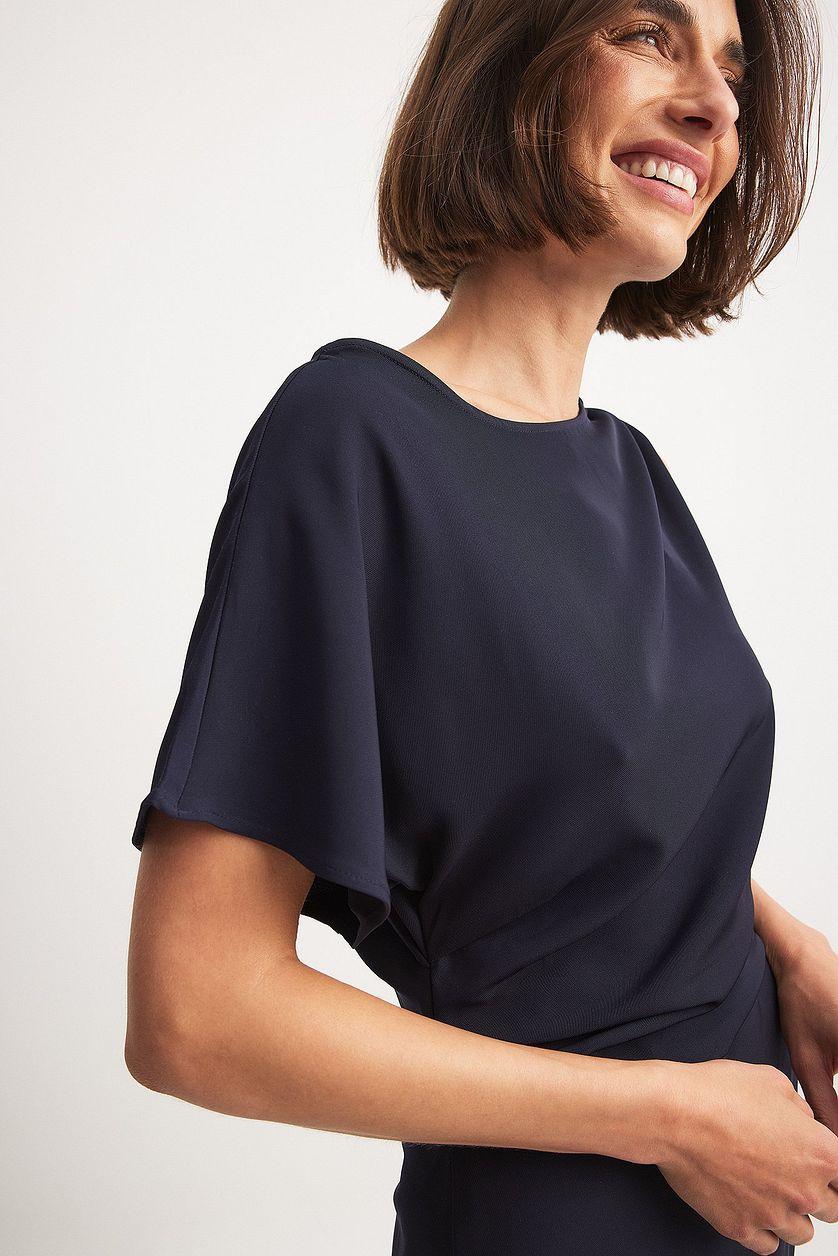 Woven One Sleeve Draped Detail Asymmetric Dress Product Image
