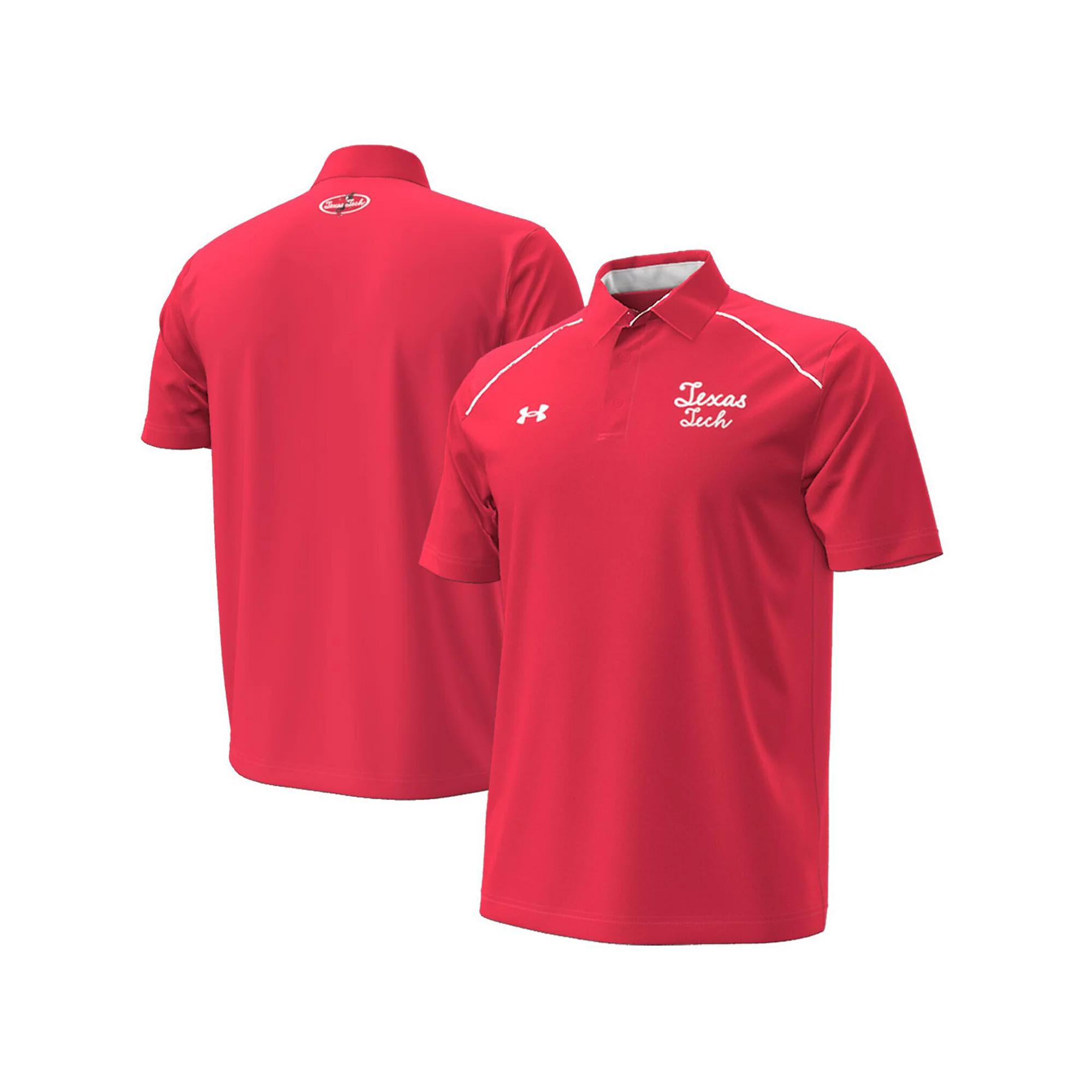Men's Under Armour Red Texas Tech Red Raiders Throwback Cursive Polo, Size: Medium Product Image