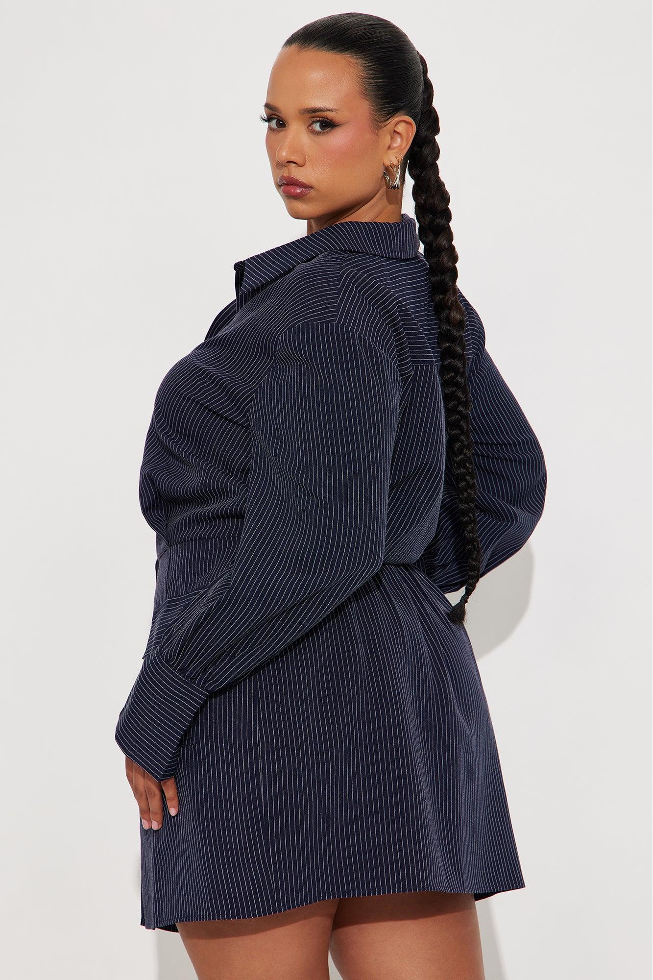 Valentina Pinstripe Shirt Mini Dress - Black Female Product Image