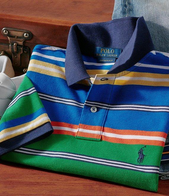 Polo Ralph Lauren Classic Fit Multi-Color Striped Mesh Short Sleeve Polo Shirt Product Image