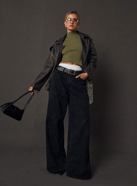 Naylor Mid Rise Wide Leg Jeans Washed Black Denim Product Image